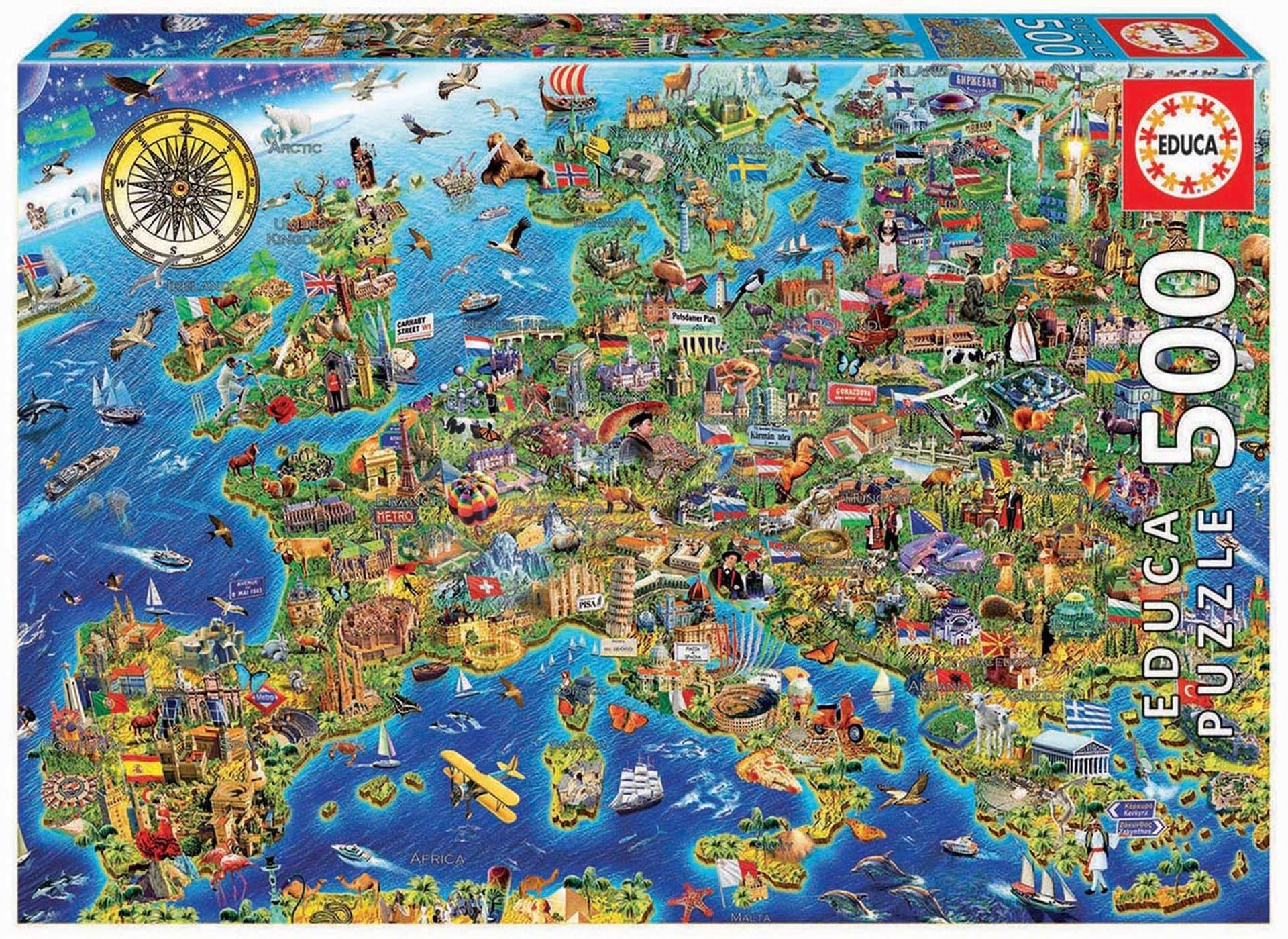 Educa puzzle Crazy European map 500-dielne a fix lepidlo 17962 1