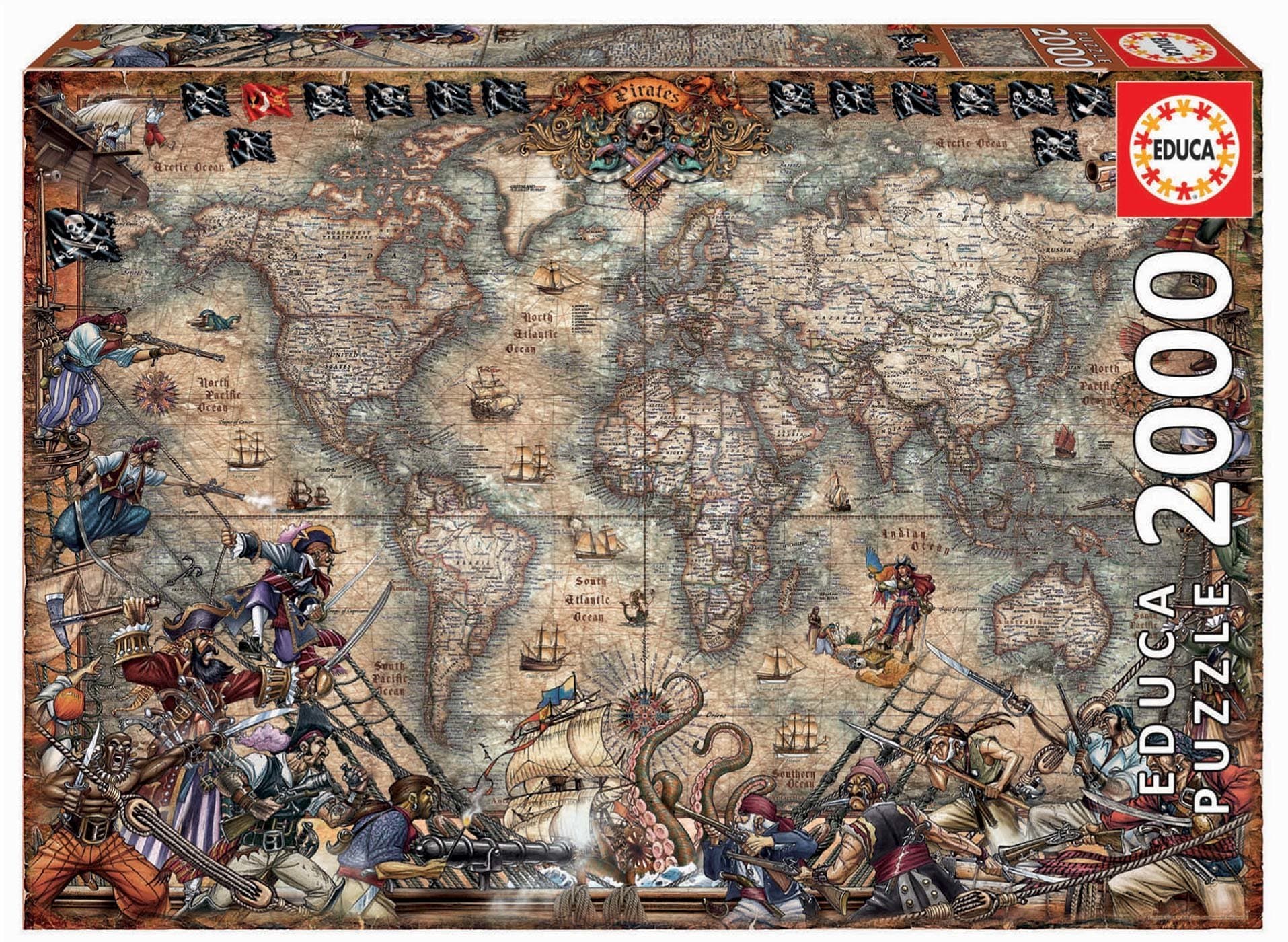 Puzzle Pirates Map Educa 2000 dielov a Fix lepidlo od 11 rokov 1