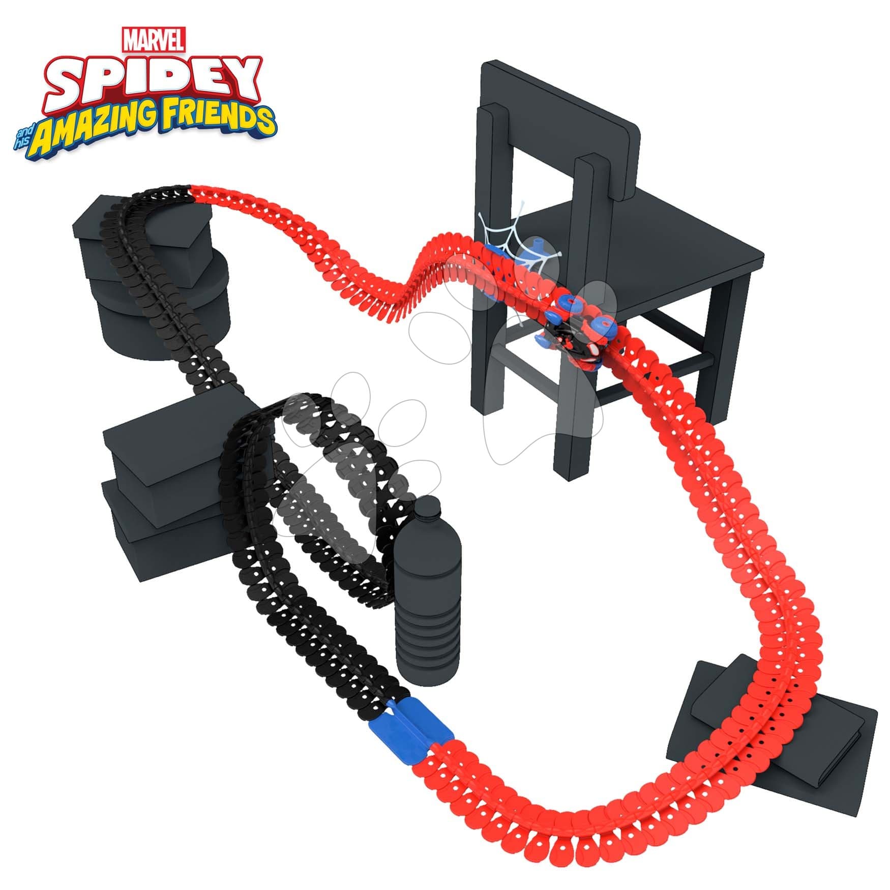 Flexibilná autodráha Spidey Marvel Flextreme Set Spin Morales Smoby s elektronickým autíčkom 184 dielov dráhy 4,40 m dĺžka s pavučinou od 4 rokov 1