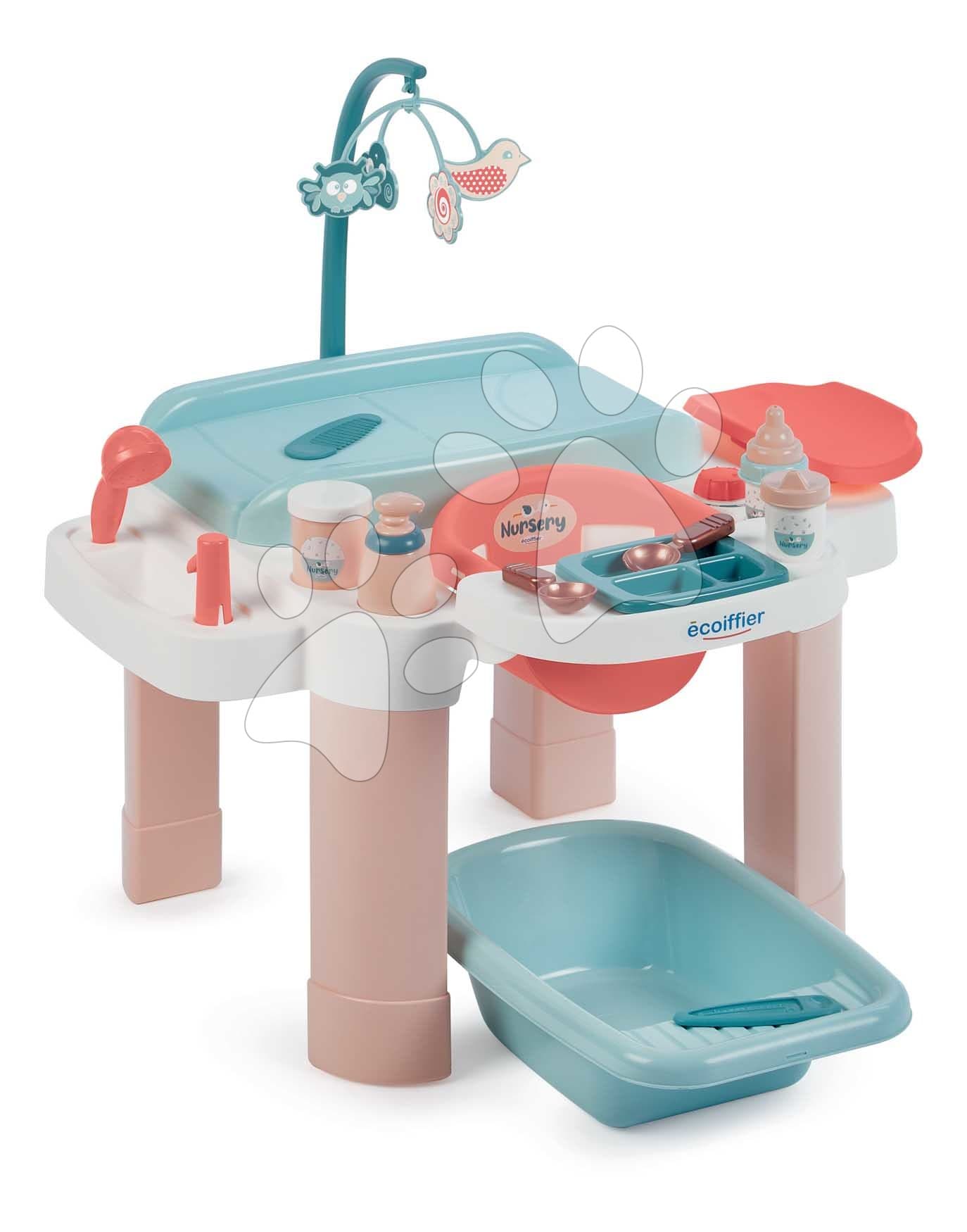 Opatrovateľský stolík pre bábiky My First Nursery Écoiffier s vaničkou 13 doplnkov od 18 mes