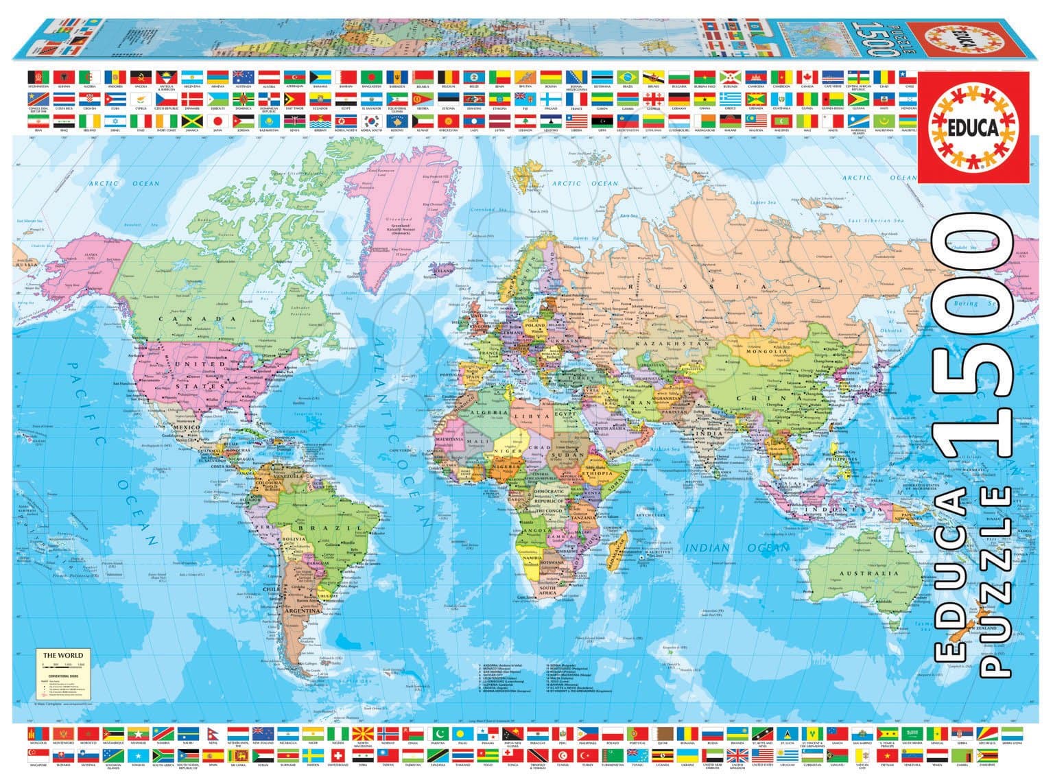 Puzzle Political Worldmap Educa 1500 dielov a Fix lepidlo od 11 rokov 1