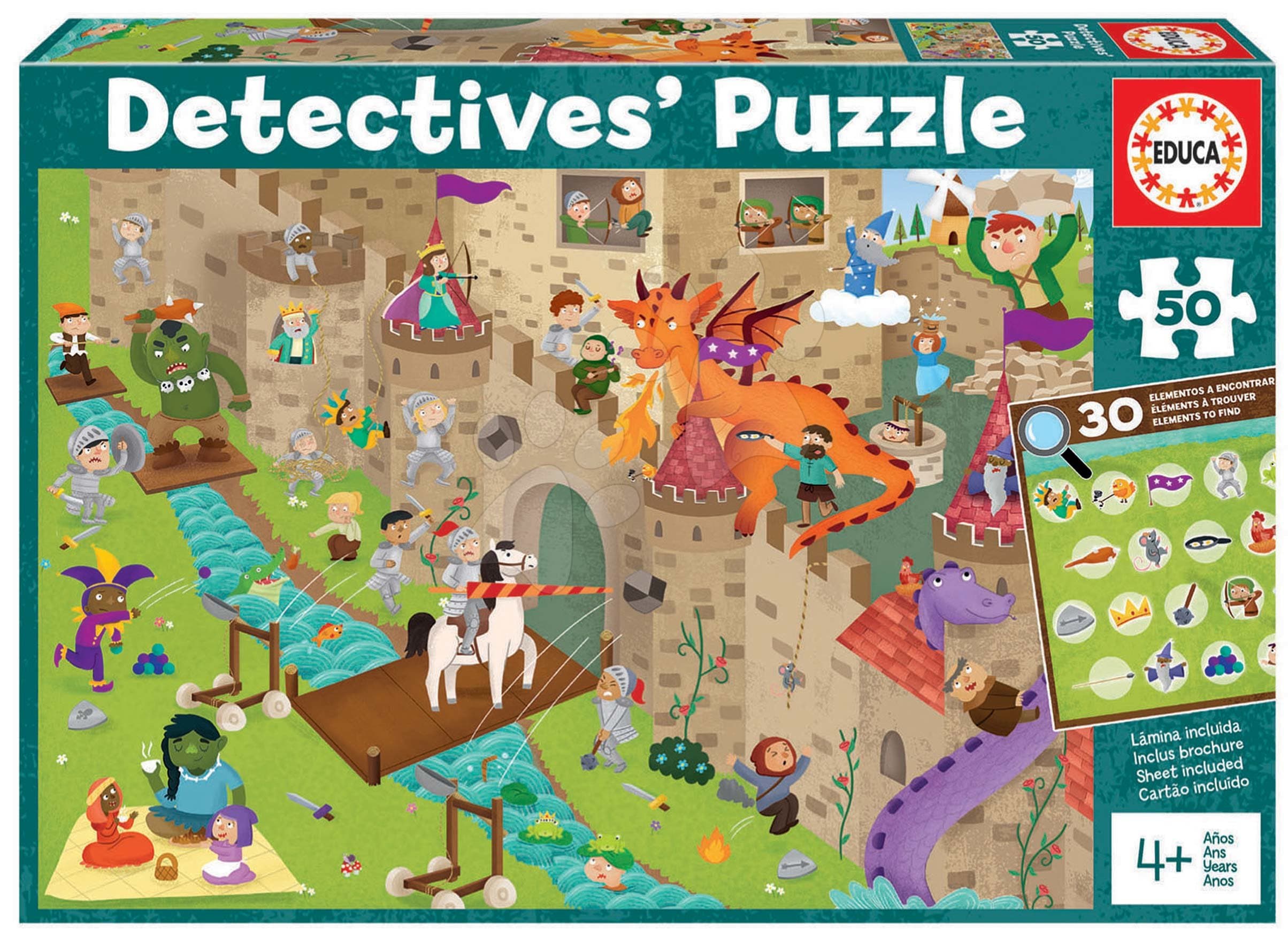 Puzzle rytiersky zámok Detectives Castle Educa hľadaj 30 predmetov 50 dielne od 4 rokov 1