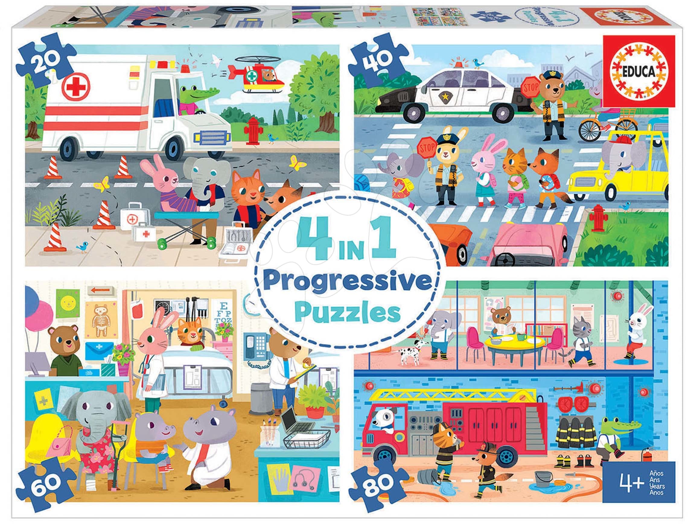 Puzzle hrdinovia Heroes to the Rescue Progressive Educa zvieratka v akcii 20-40-60-80 dielov od 4 rokov 1