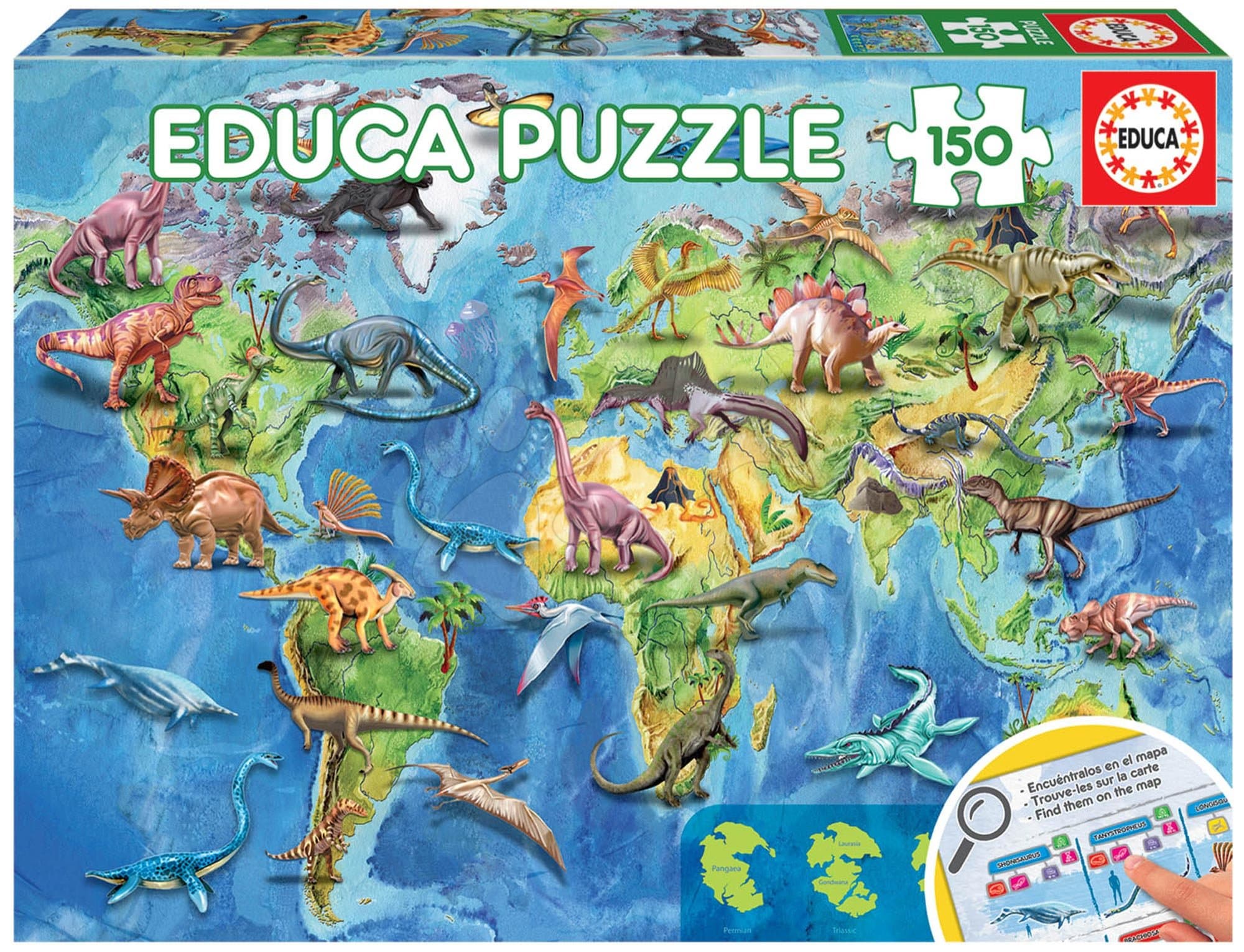 Puzzle mapa sveta Dinosaurs World Map Educa 150 dielov od 7 rokov 1