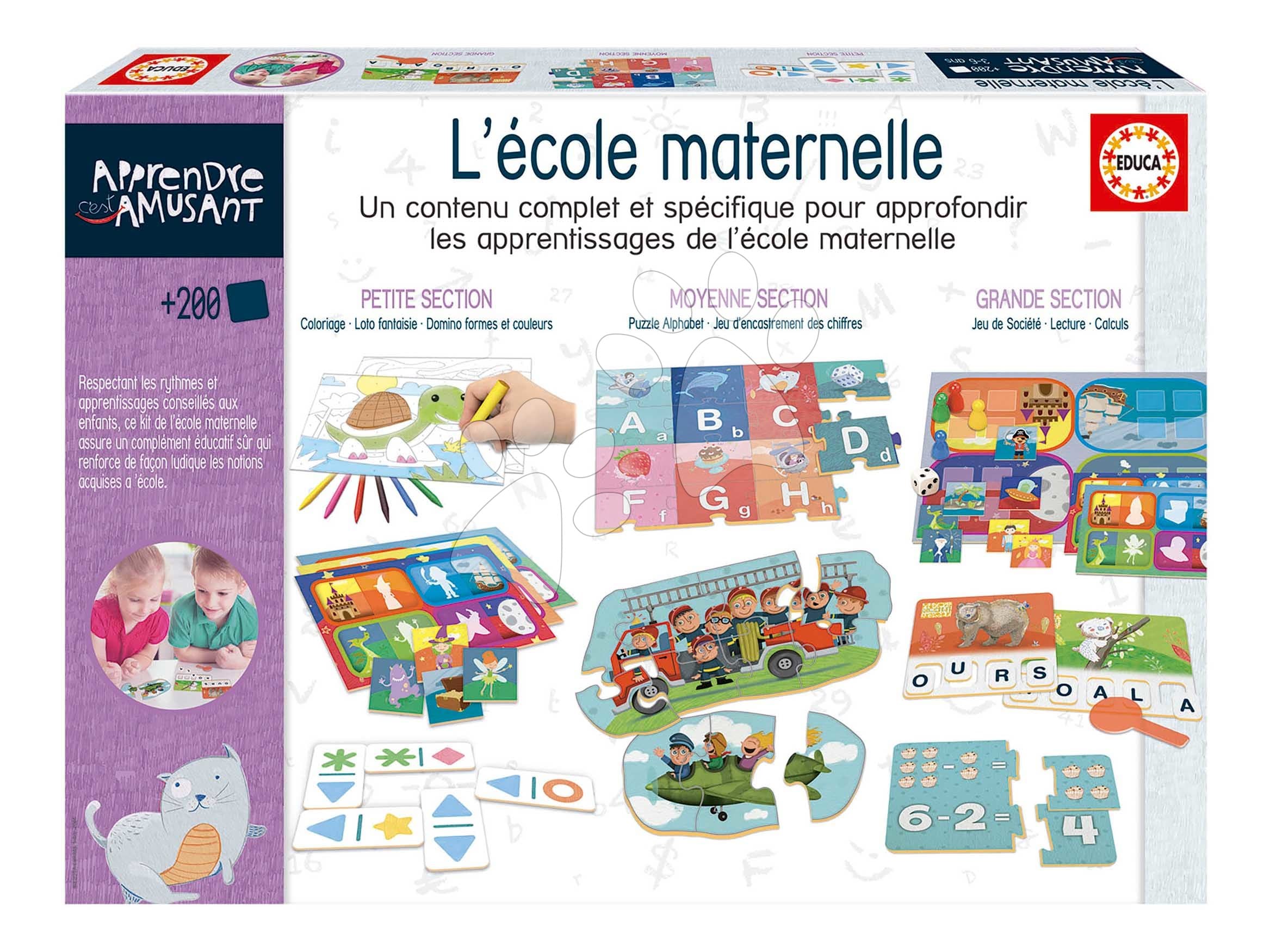 Náučná hra Kit École Maternelle Educa Učíme sa farby čísla písmenká s obrázkami 200 dielov vo francúzštine