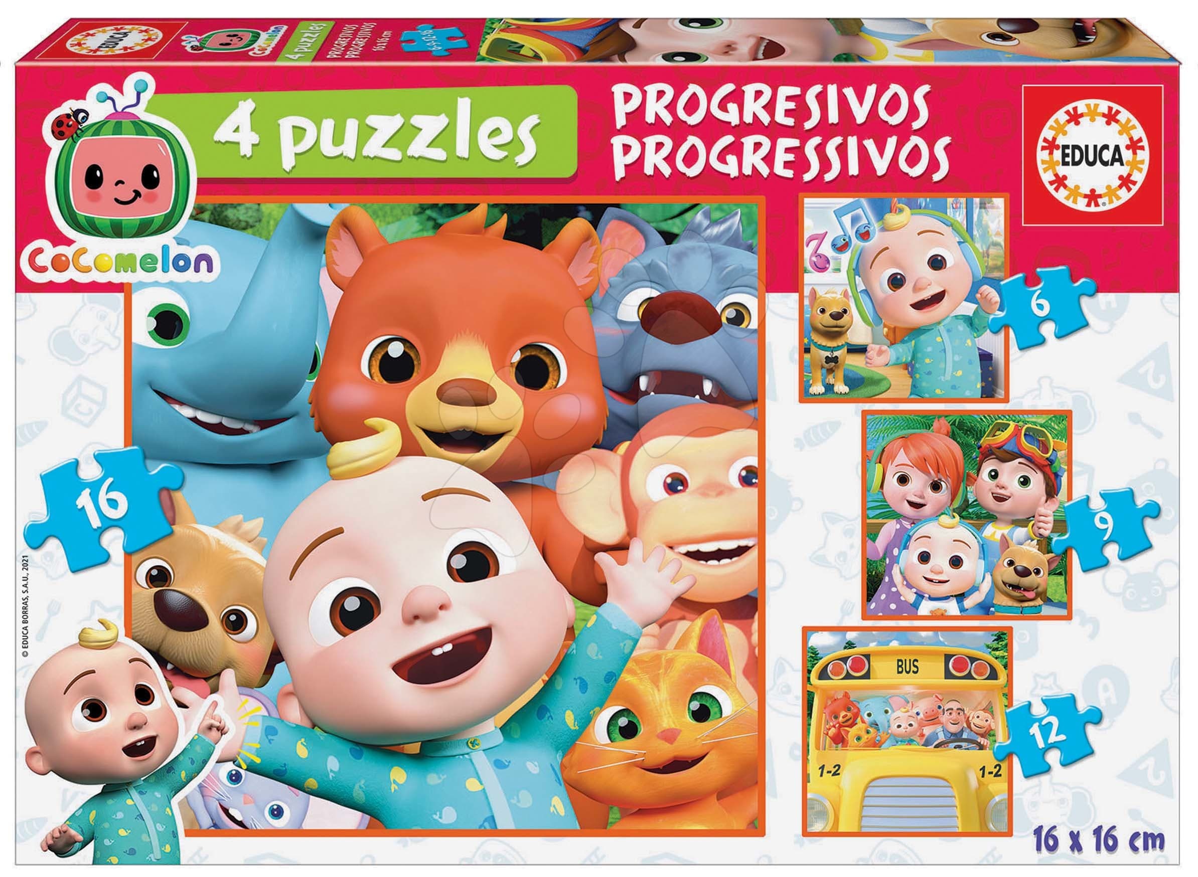 Puzzle Cocomelon Progressive 4v1 Educa 6-9-12-16 dielov od 4 rokov 1