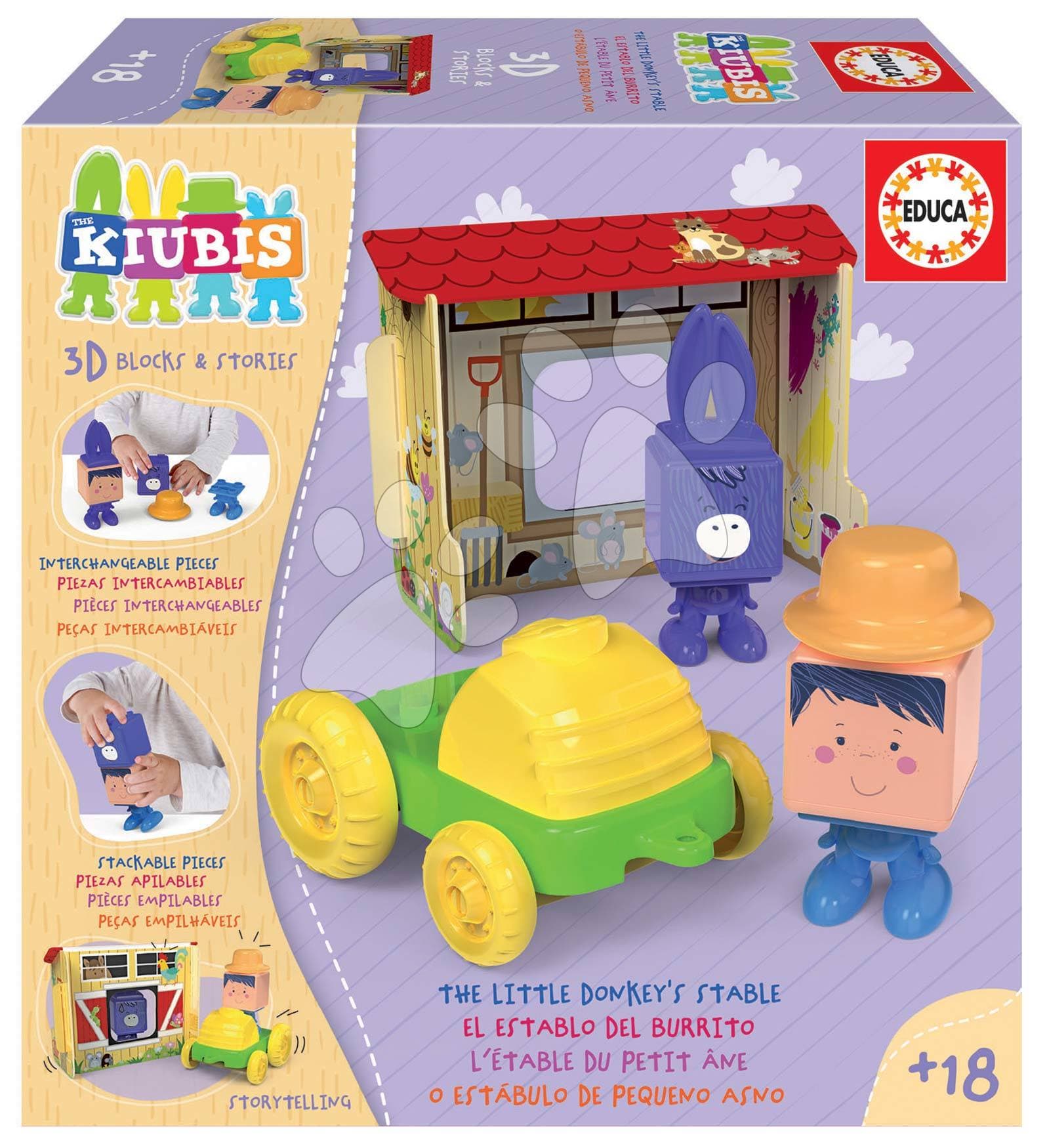 Skladačka Kiubis 3D Blocks & Stories The Little Donkey´s stable Educa 2 figúrky s traktorom a stajňou od 24 mes 1