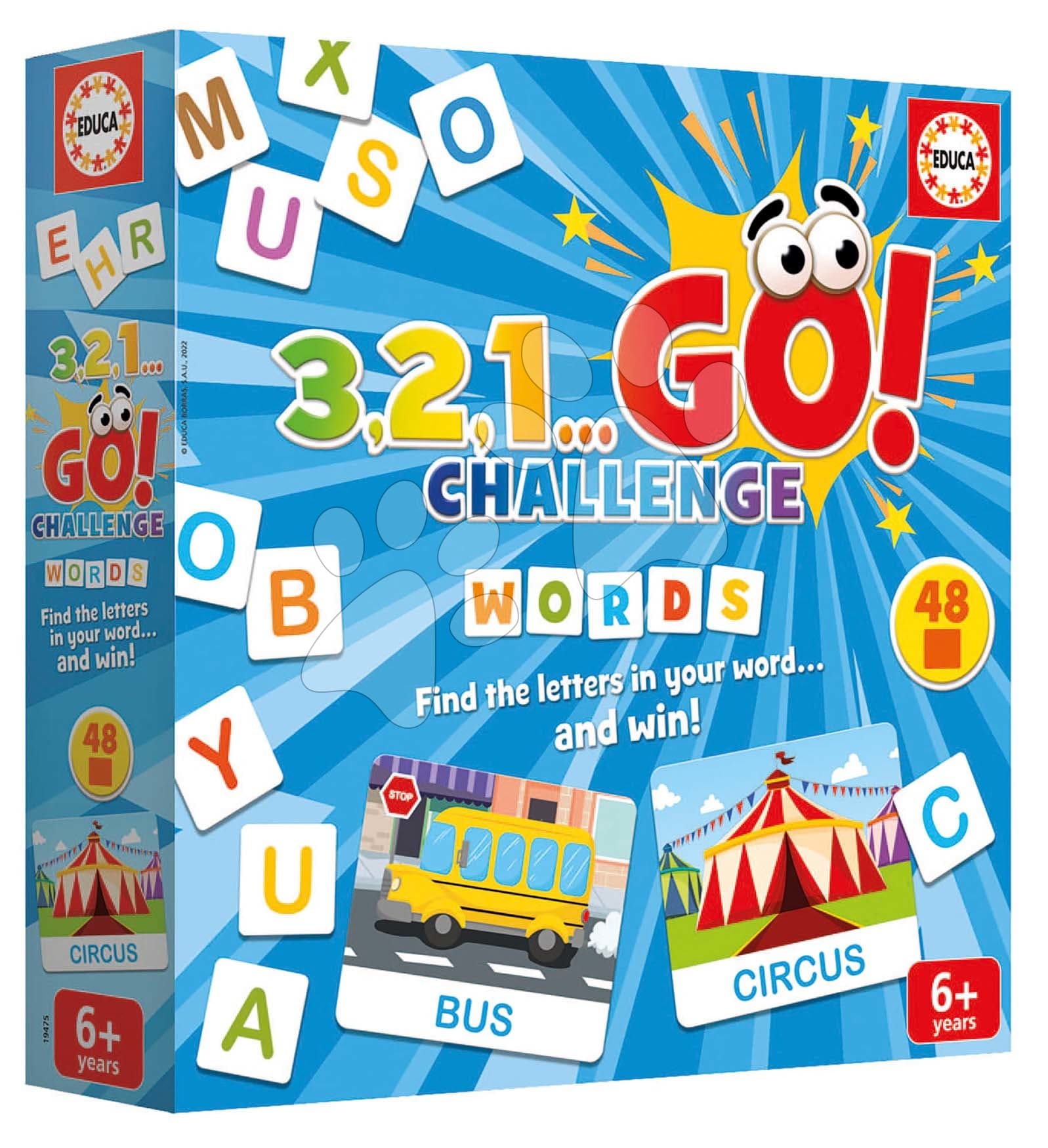 Spoločenská hra Slová 3,2,1... Go! Challenge Words Educa 48 slovíčok 150 písmen anglicky od 6 rokov 1