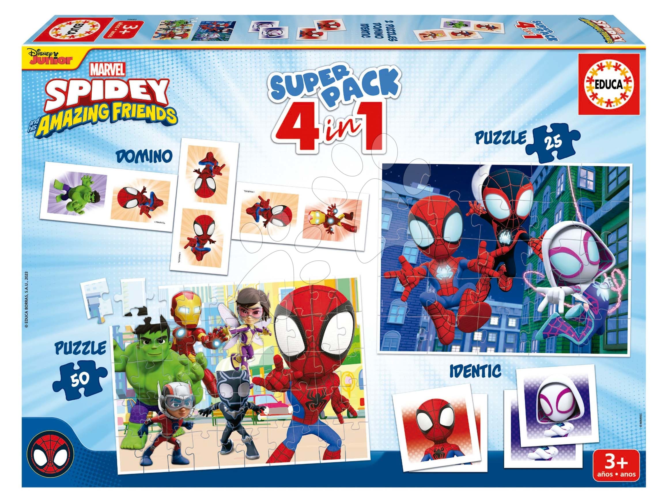 Superpack 4v1 Spidey and his amazing friends Educa domino pexeso a puzzle s 25 a 50 dielikmi 1