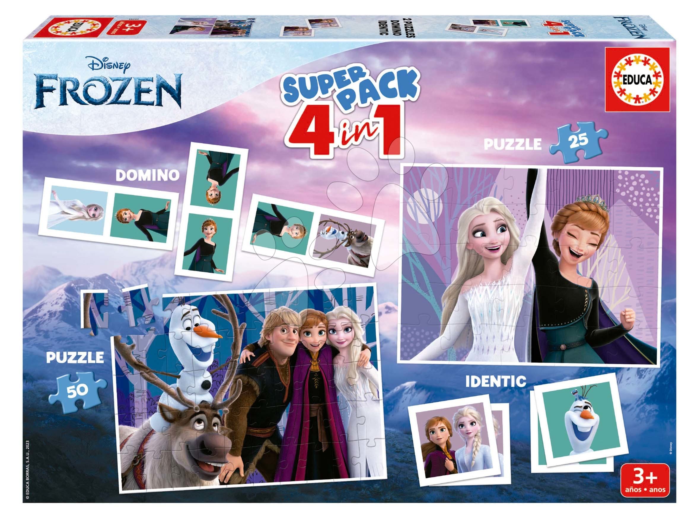 Superpack 4v1 Frozen Educa domino pexeso a puzzle s 25 a 50 dielikmi 1