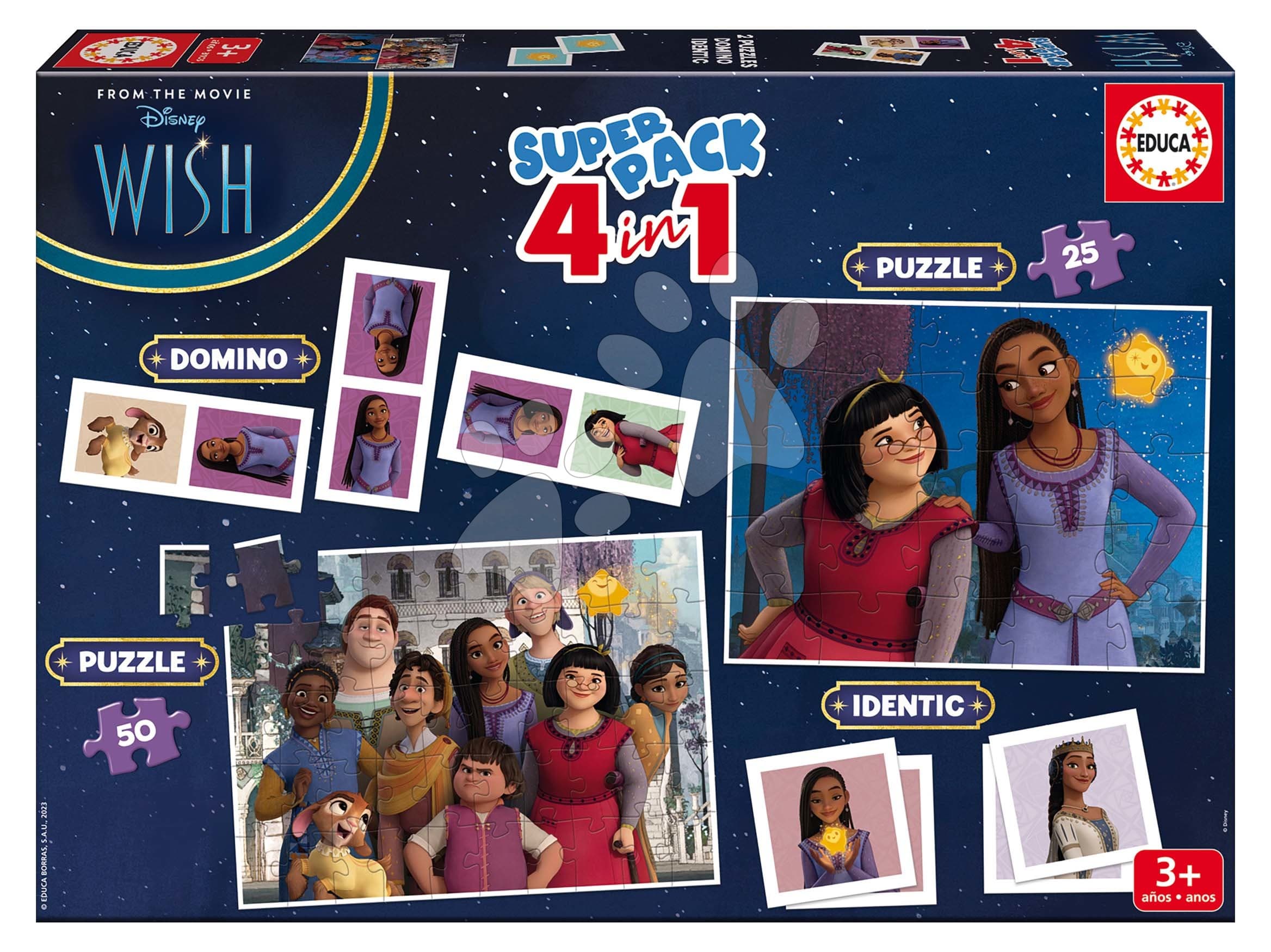 Superpack 4v1 Wish Educa domino pexeso a puzzle s 25 a 50 dielikmi