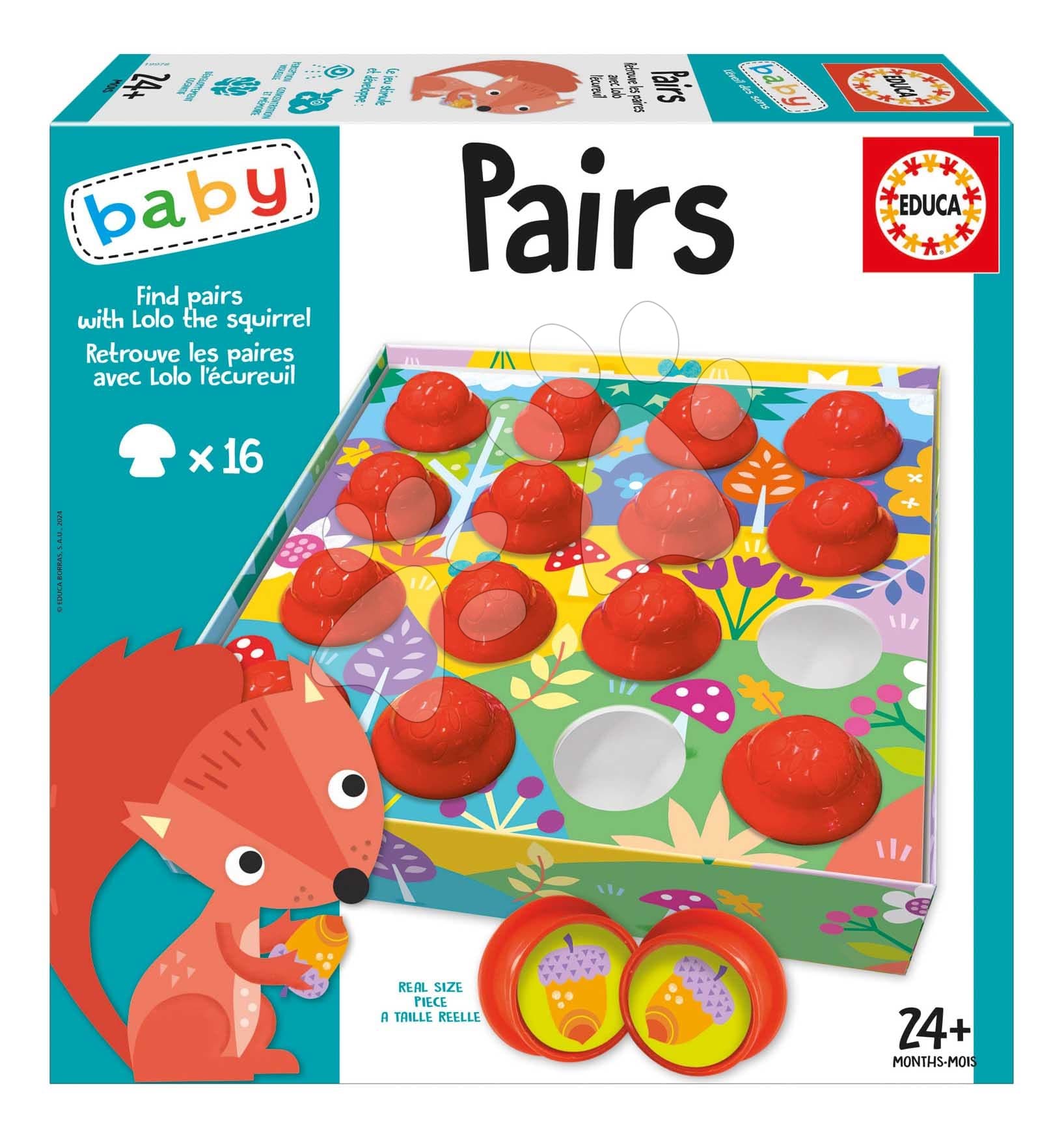 Náučná hra pre najmenších Find the matches with Lolo the squirrel Educa pexeso so zvieratkami v angličtine a francúzštine od 24 mes 1