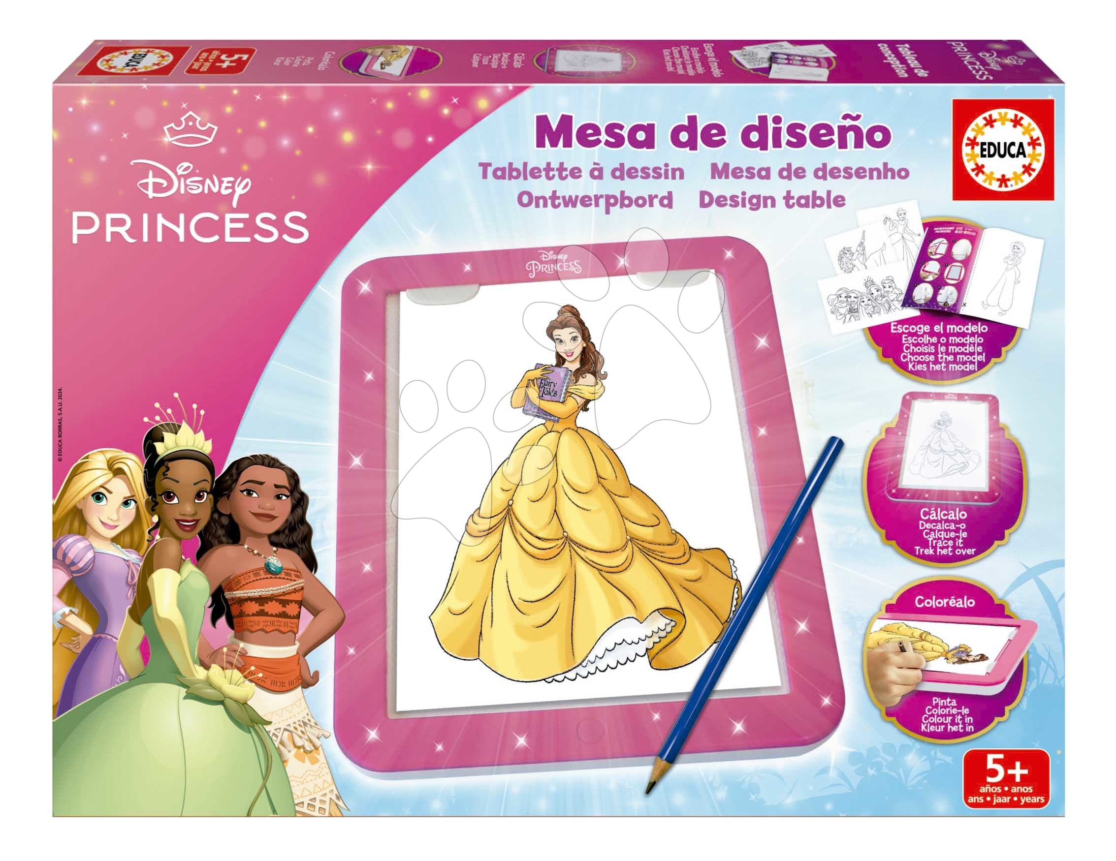 Kreatívne tvorenie s tabletom Light Table Disney Princess Educa Nakresli a vyfarbi si princeznú od 5 rokov 1