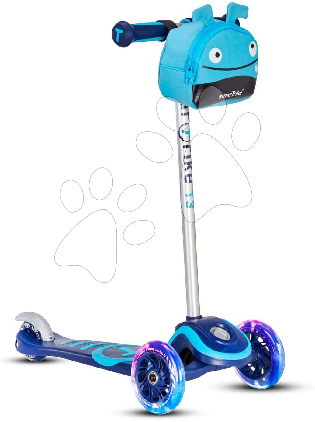 Kolobežka T3 smarTrike so svietiacimi kolesami a batohom nosnosť 20 kg modrá od 24 mes 1
