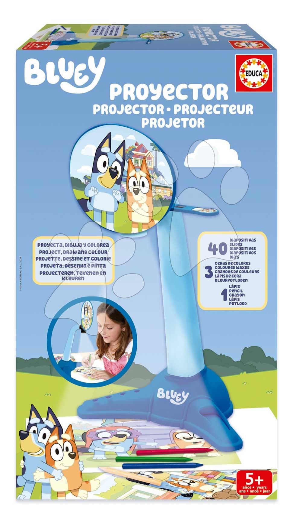 Kreslenie obrázkov s projektorom s LED lampou Bluey Projector Educa 40 diapozitívov s obrázkami od 5 rokov