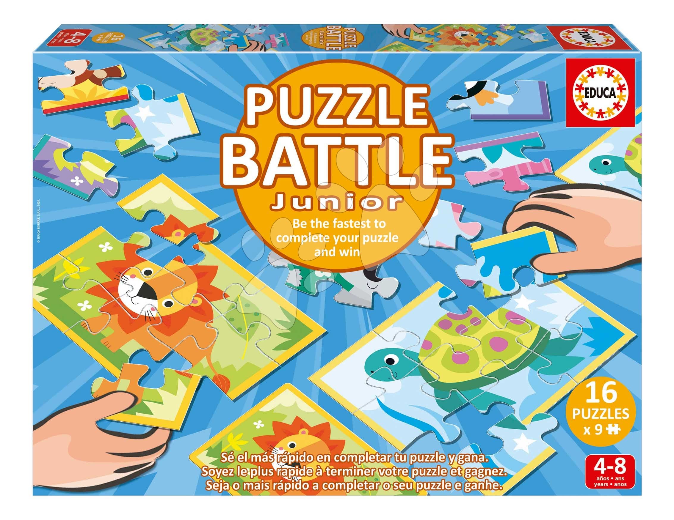 Puzzle Battle zvieratká Animals Junior Educa 16 druhov puzzle 144 dielikov a 16 kariet s obrázkami od 4 rokov
