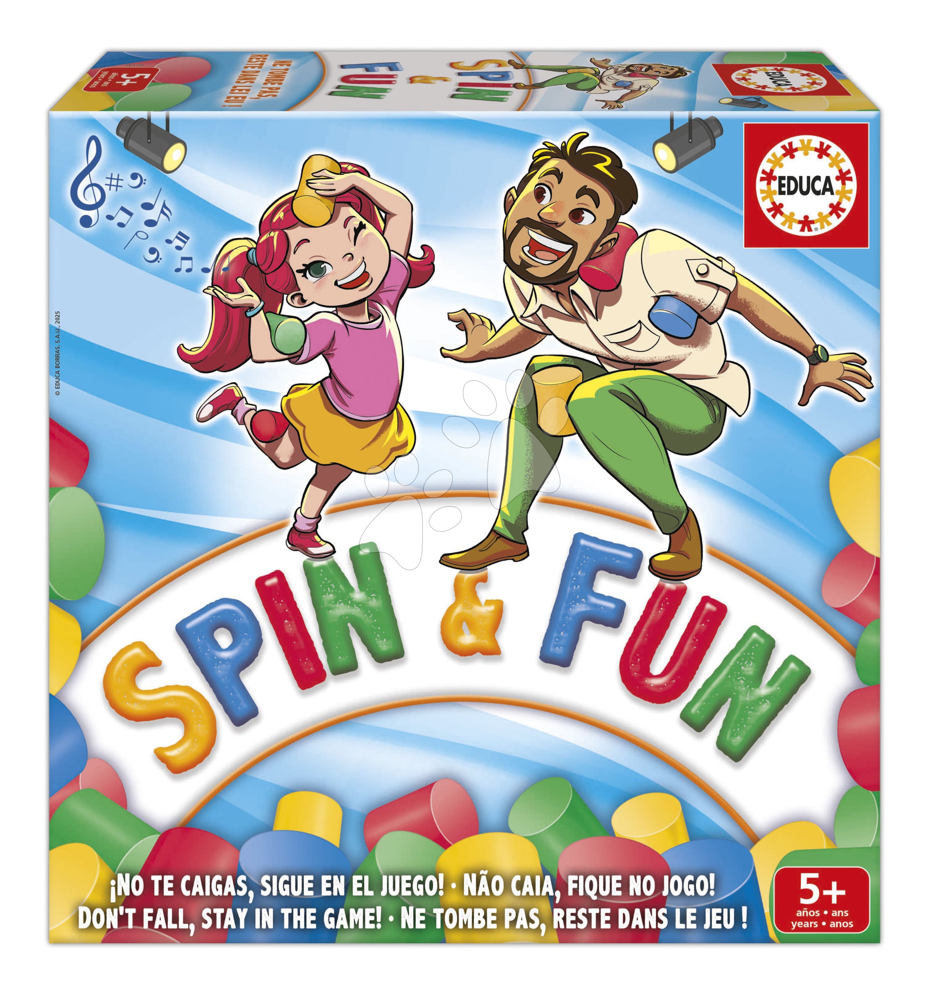 Rodinná hra Rovnováha s penovými valcami Spin & Fun Educa pre 2-4 hráčov v španielčine, angličtine, francúzštine a portugalčine od 5 rokov