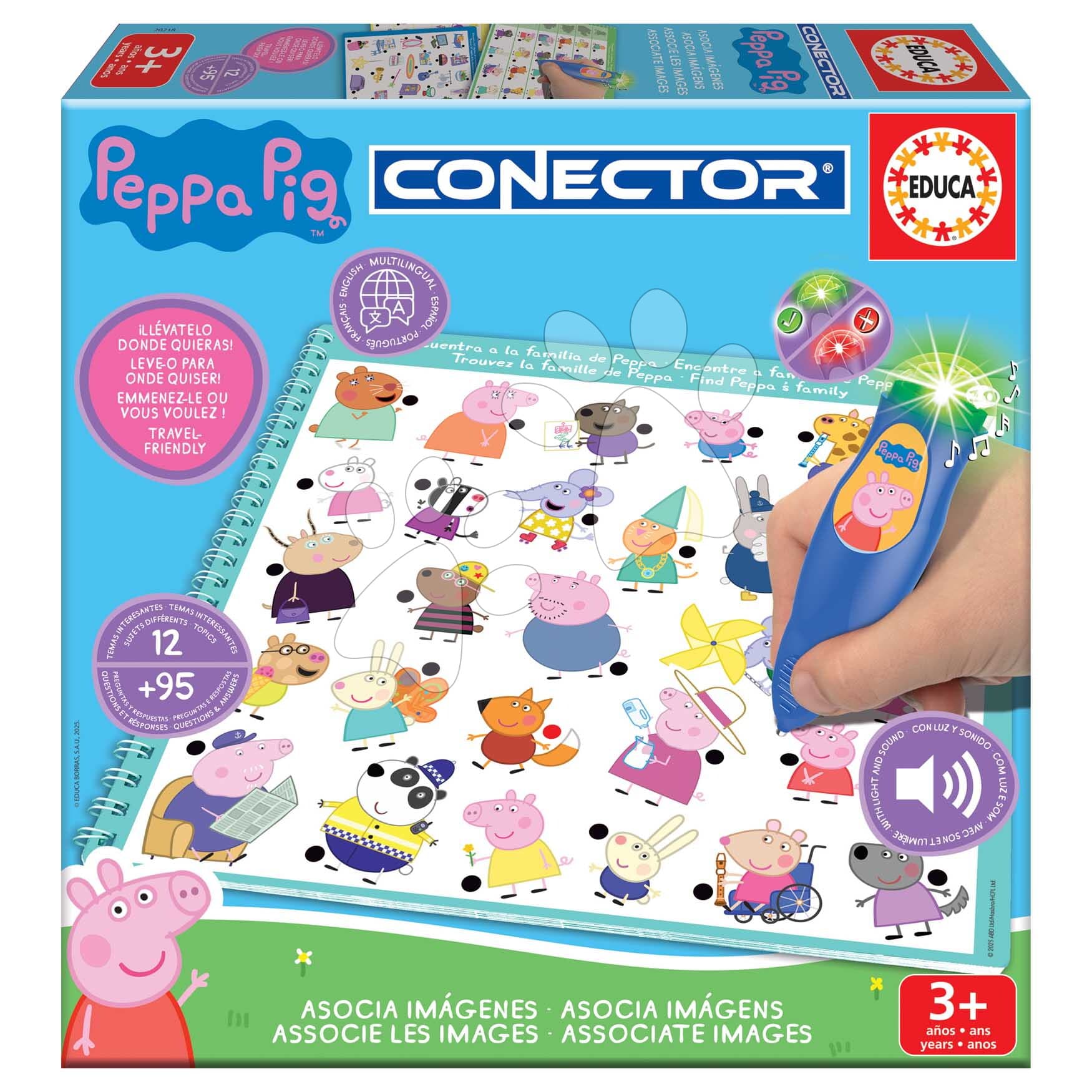 Spoločenská hra Peppa Pig Conector Educa s inteligentným perom so zvukom a svetlom 95 otázok a odpovedí  v španielčine francúzštine portugalčine angličtine 1