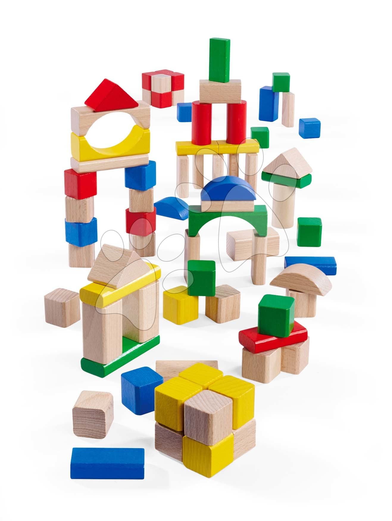 Drevené kocky farebné a prírodné Wooden Blocks 75 Years Eichhorn 76 kusov priemer 25 mm od 12 mes 1