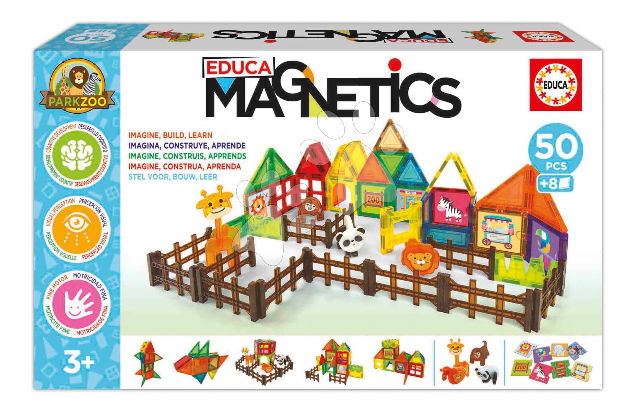 Stavebnica magnetická Zoo Magnetics Park Zoo Educa 50 farebných dielikov so 4 figúrkami zvieratiek
