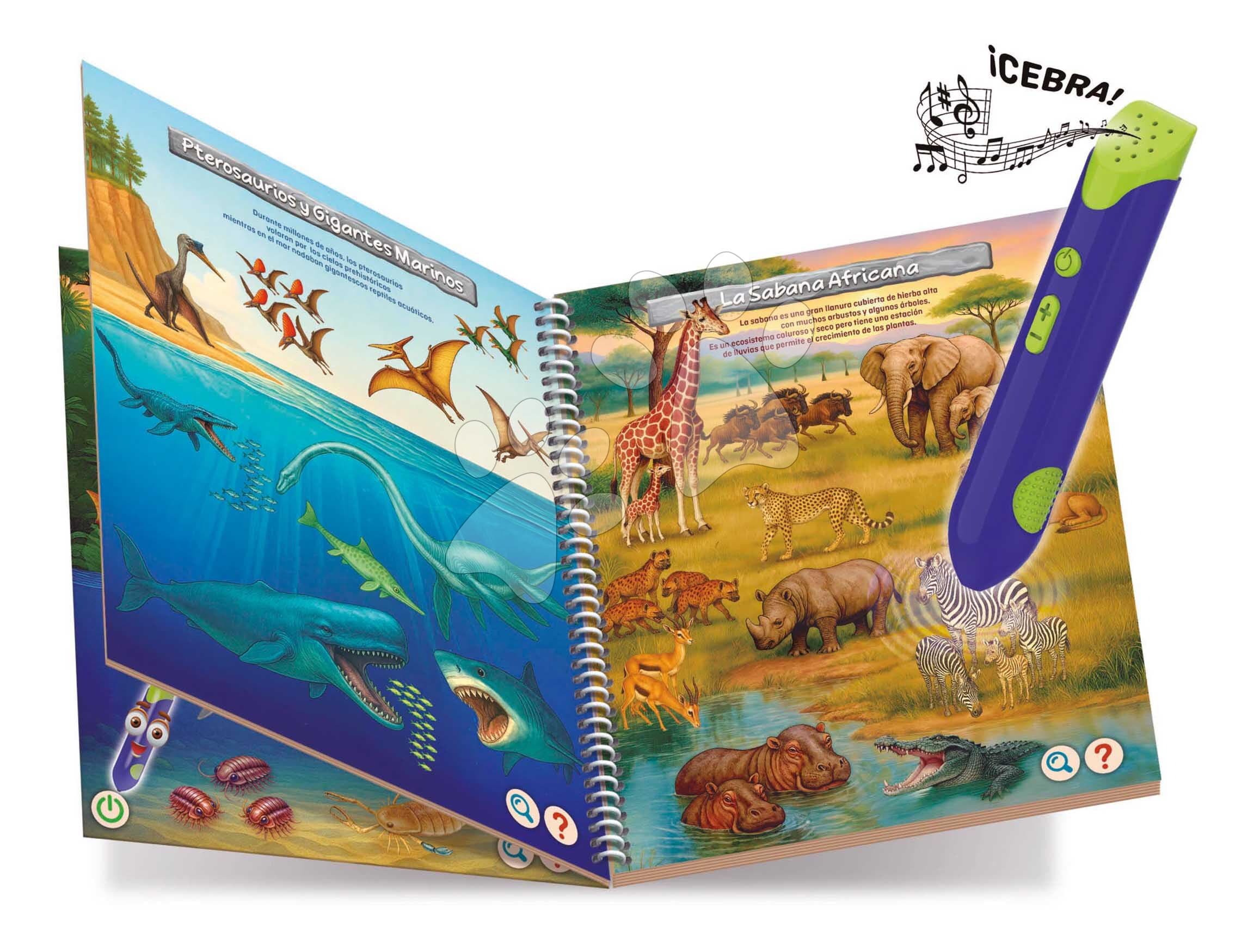 Náučná hra s interaktívnym perom Dinosaury a zvieratá Pen Educa so zvukom 8 stránok so 16 témami od 5 rokov v španielčine