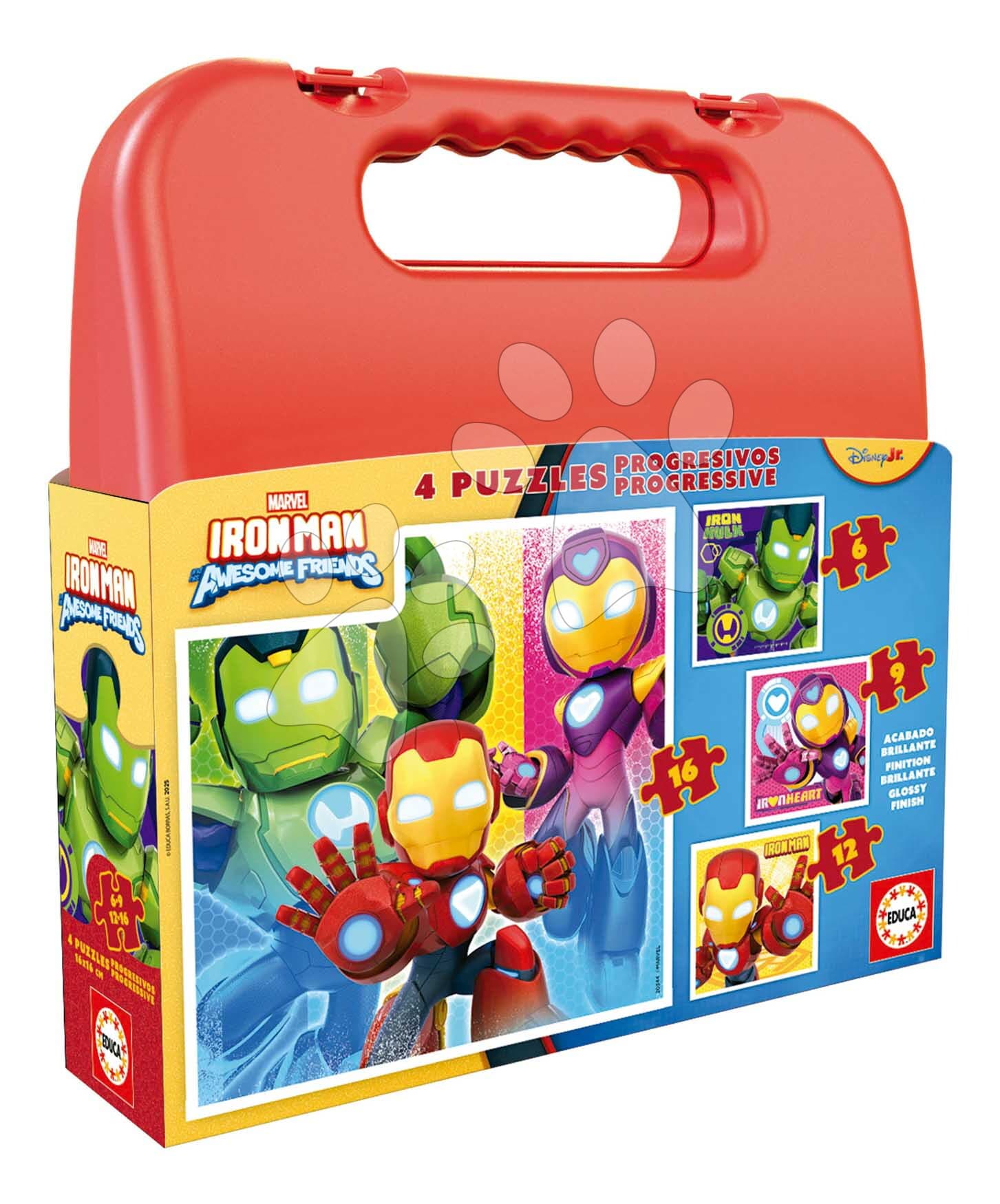 Puzzle v kufríku Iron Man and his awesome Friends Progressive Educa progresívne 6-9-12-16 dielov