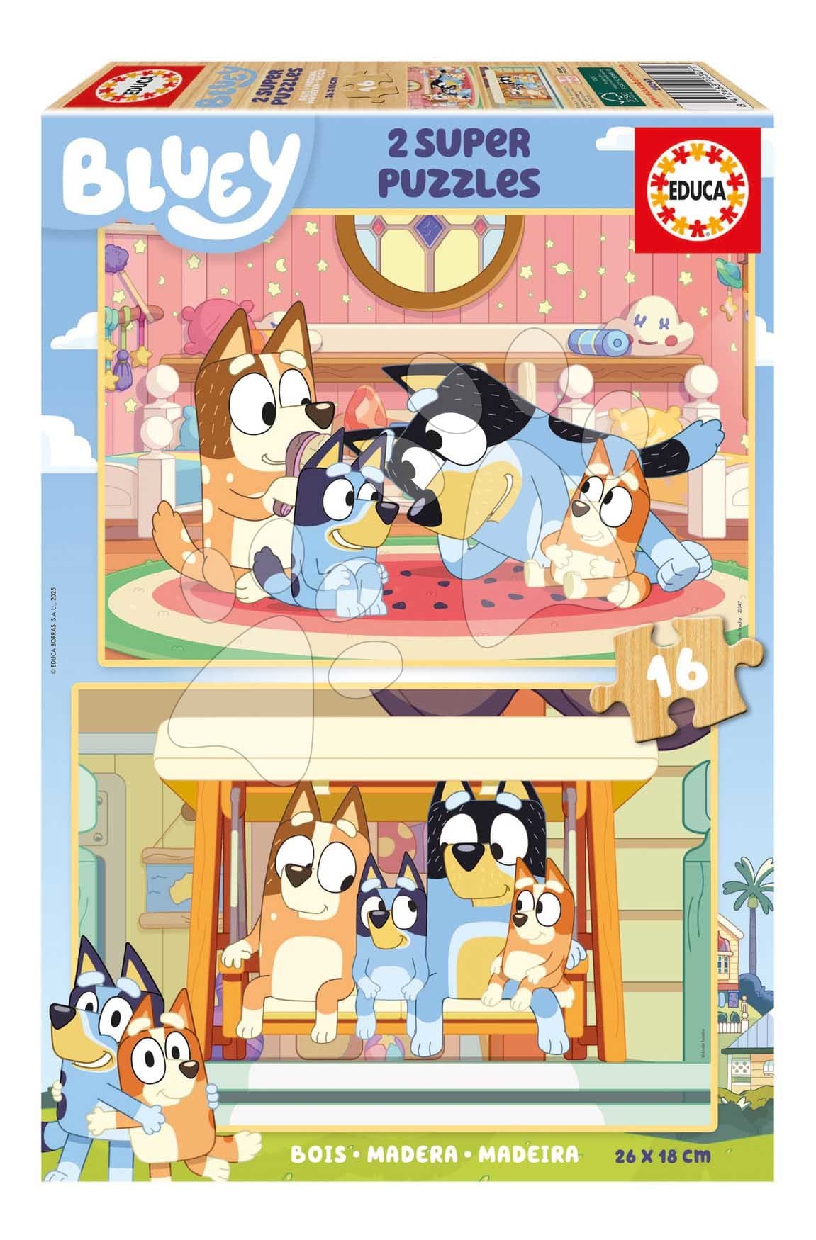 Drevené puzzle Bluey Educa 2x16 dielov