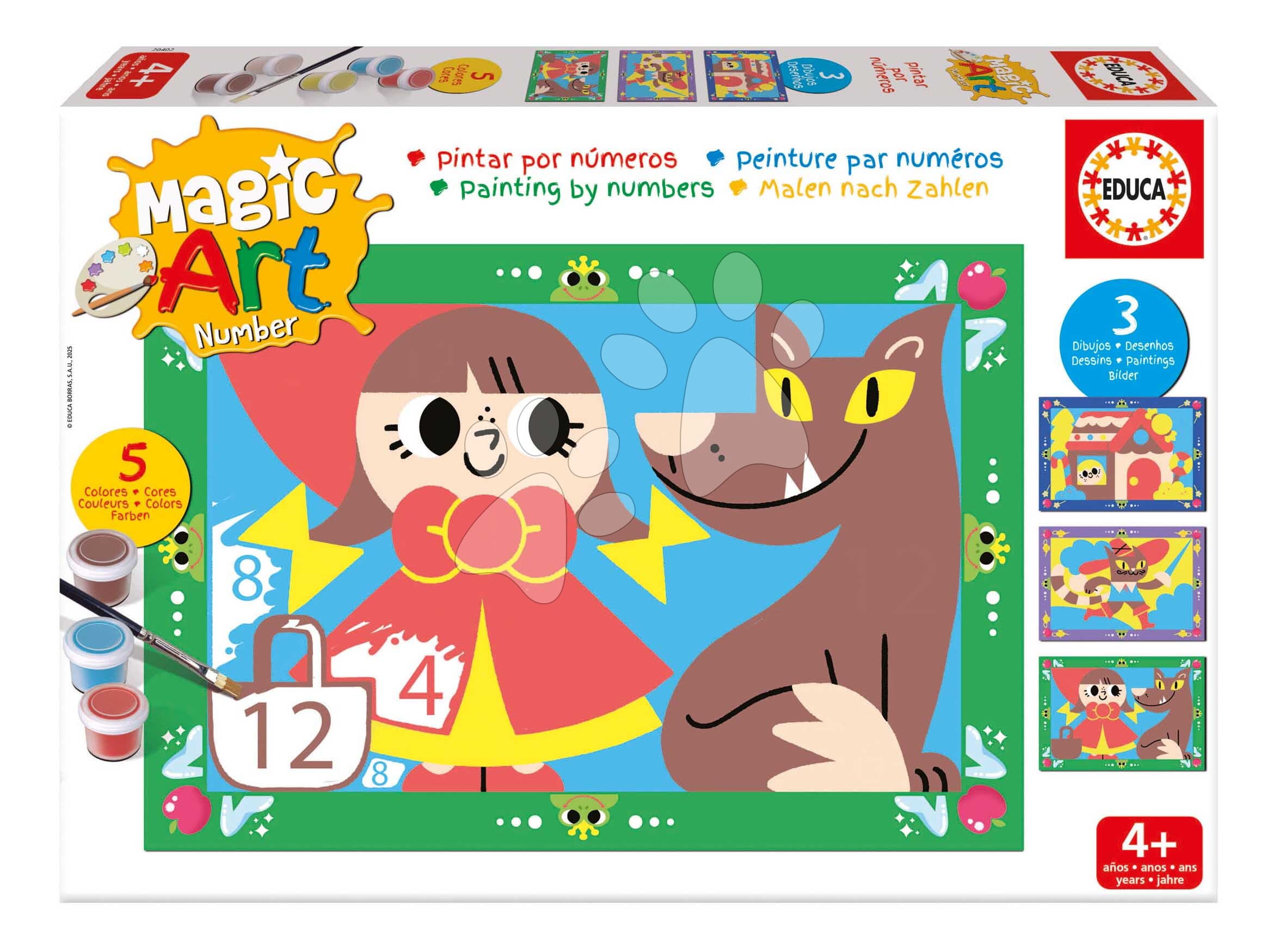 Maľovanie podľa čísiel Klasické rozprávky Magic Art Number Classic Tales Educa 3 obrázky s 5 farbami štetcom a paletou od 4 rokov