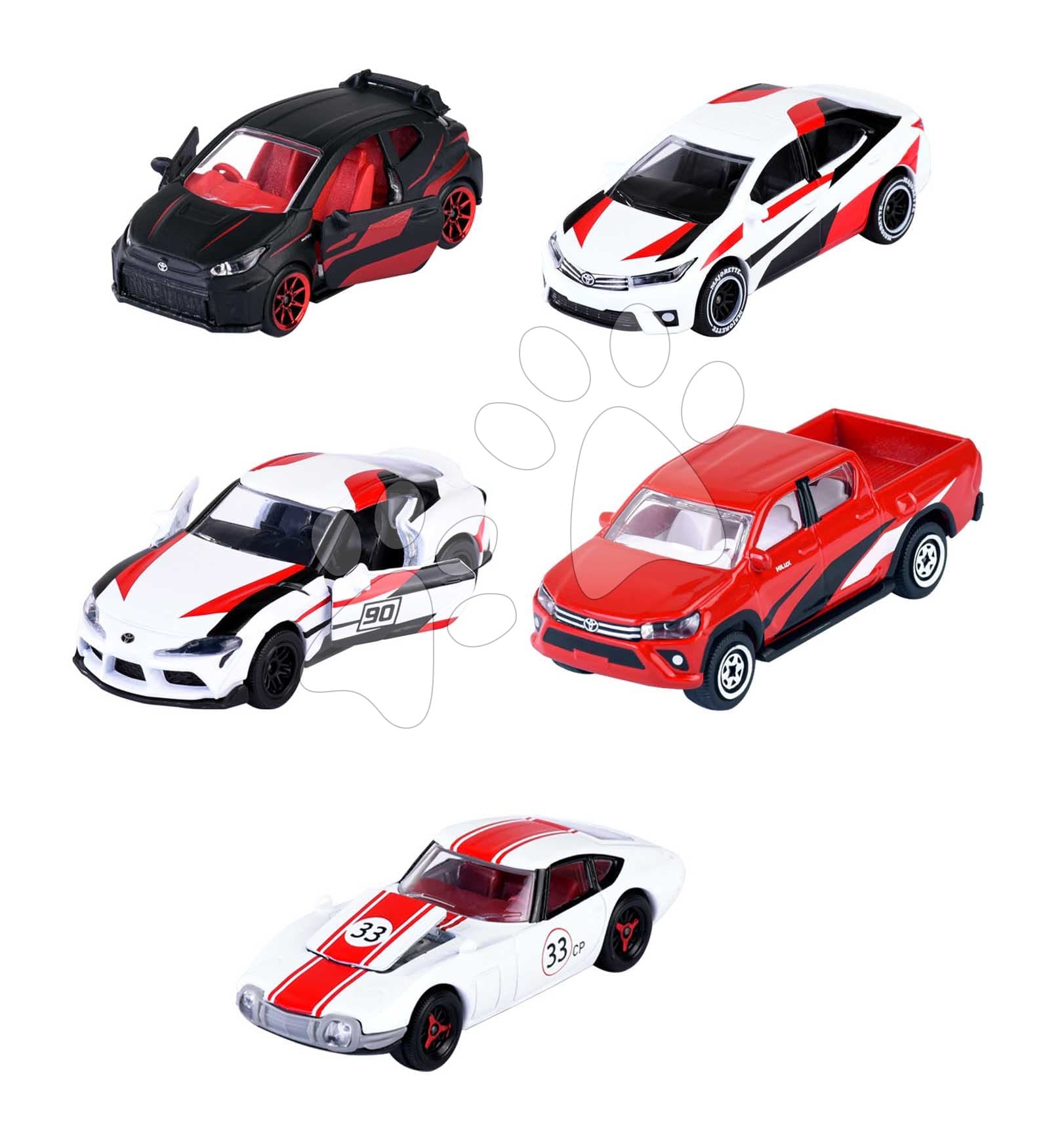 Autíčka pretekárske Toyota Racing 5 Pieces Giftpack Majorette kovové dĺžka 7,5 cm sada 5 druhov v darčekovom balení
