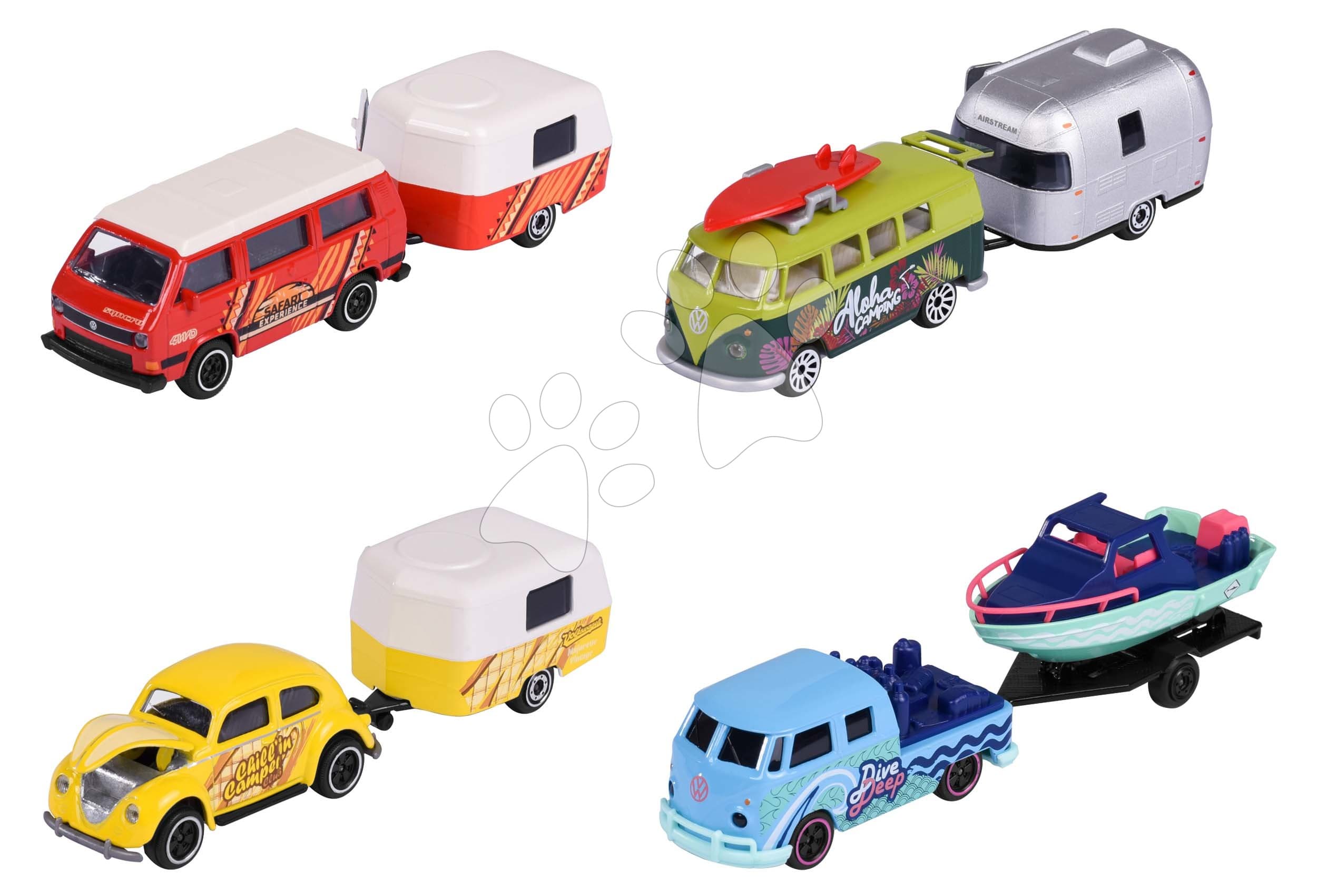 Autíčko s prívesom VW The Originals Trailer Majorette kovové s odpružením 13 cm dĺžka 4 druhy 1