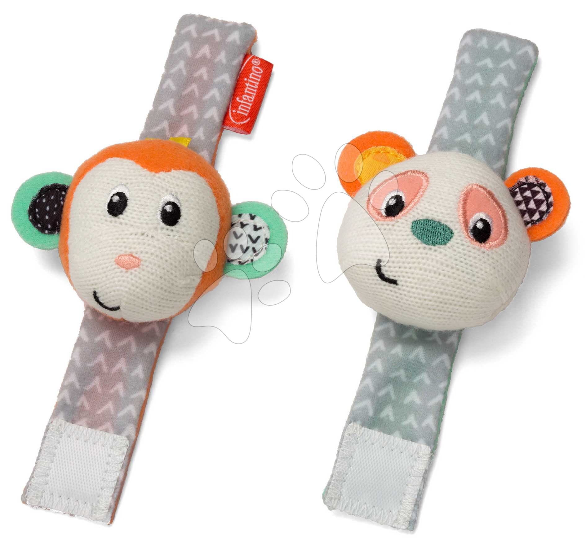 Hrkálky na ruku Opička a Panda Wrist Rattles Infantino na suchý zips od 0 mes