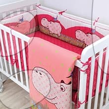 Súprava do postieľky Joy Hippo Pink toT's-smarTrike hrošík hniezdo, paplón a plachta ružová od 0 mes