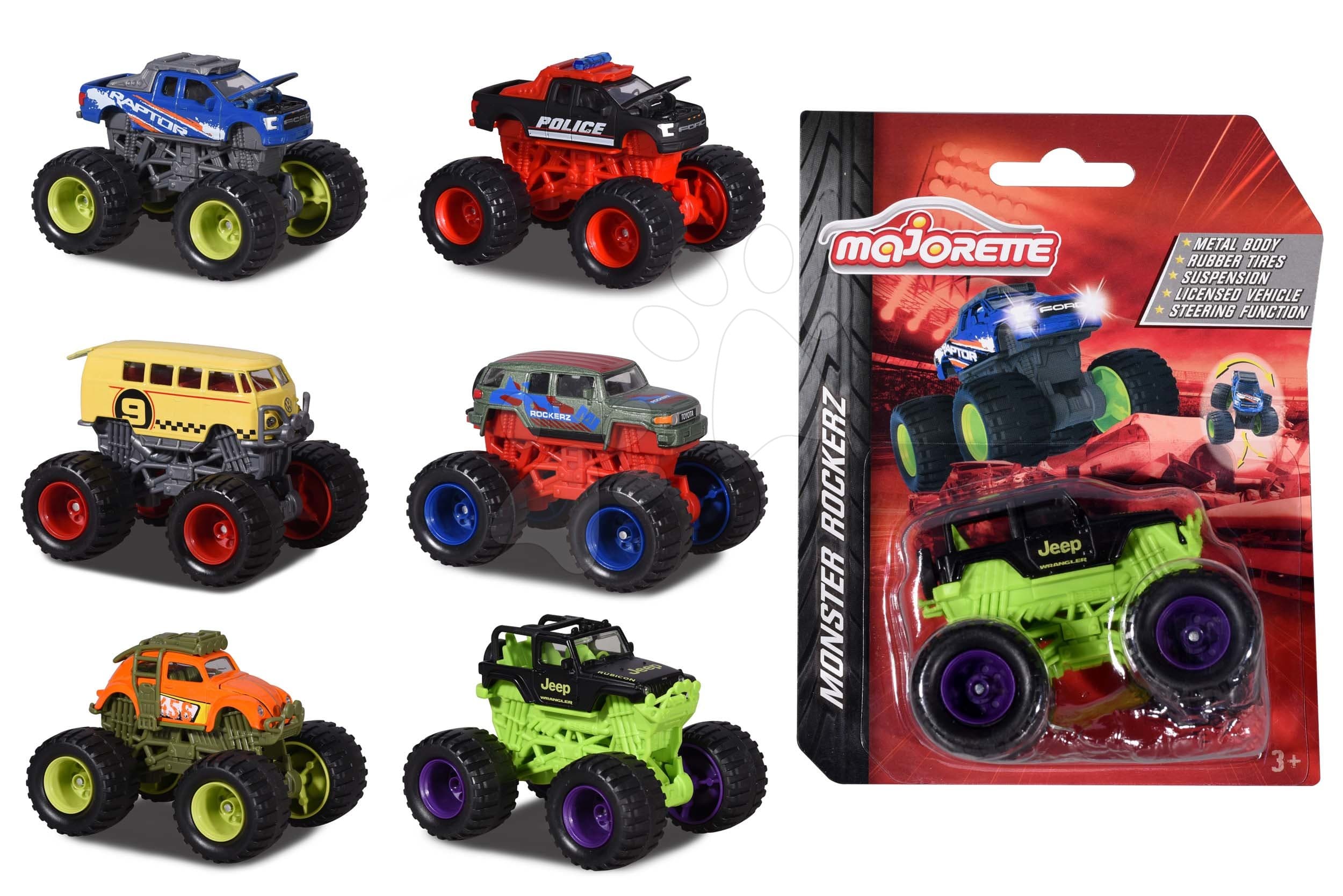 Autíčko Monster Rockerz Majorette kovové s odpružením a gumenými kolieskami 7,5 cm dĺžka 6 rôznych druhov 1