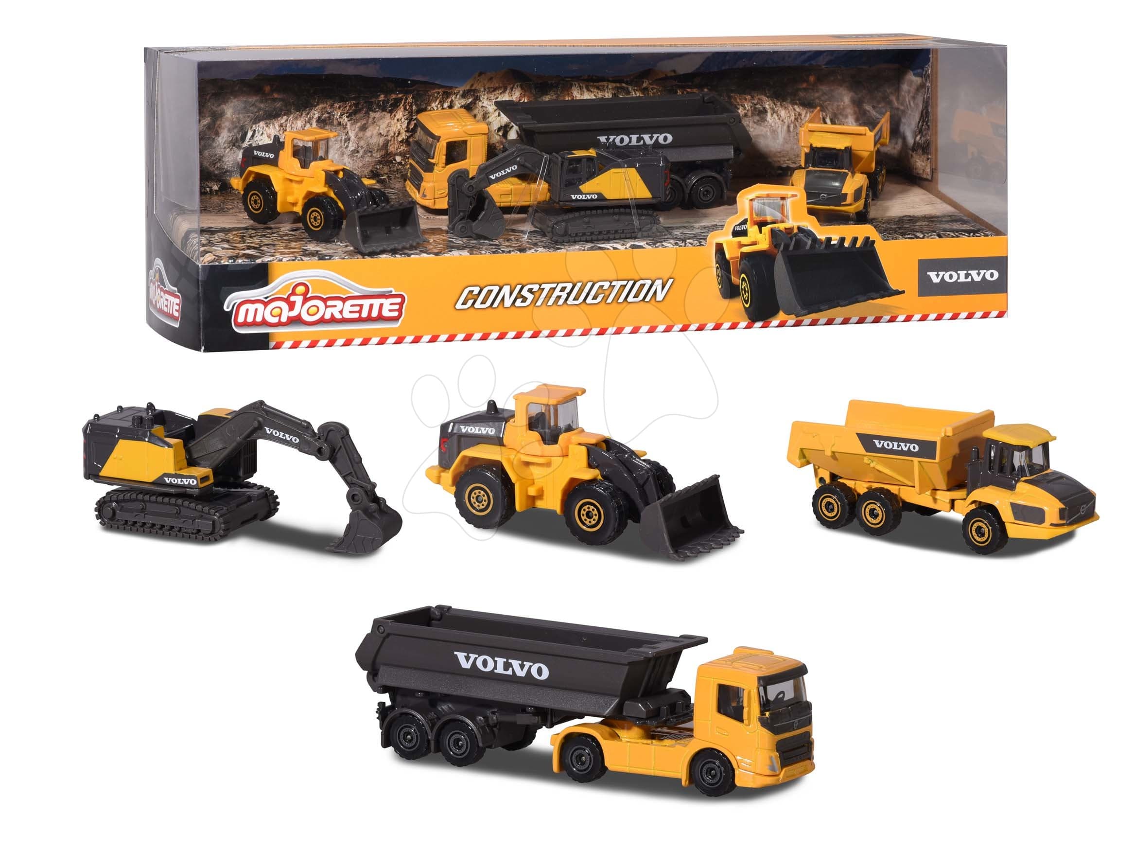 Autíčka stavebné Volvo Construction Giftpack Majorette s pohyblivými časťami 4 druhy v darčekovom balení 1