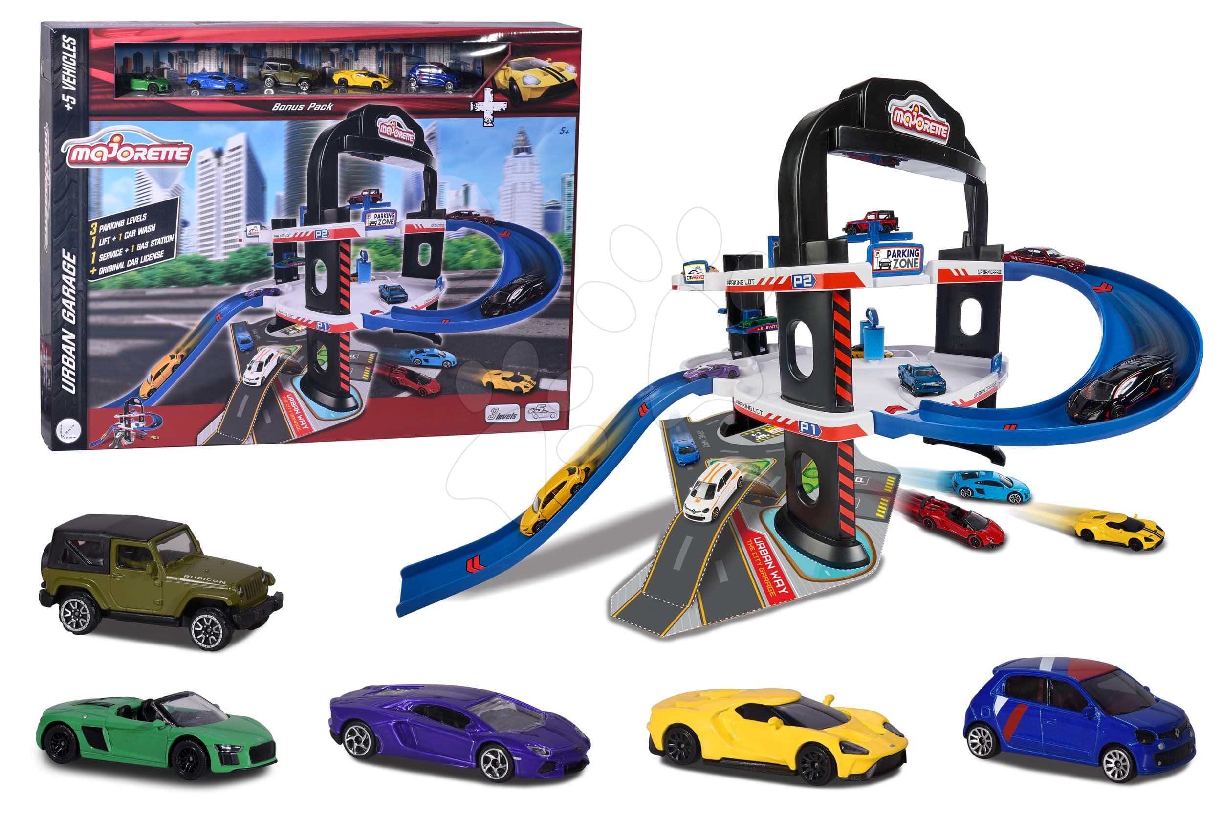 Garáž 3 poschodová v meste Urban Garage Majorette 5 kovových autíčok od 5 rokov 1