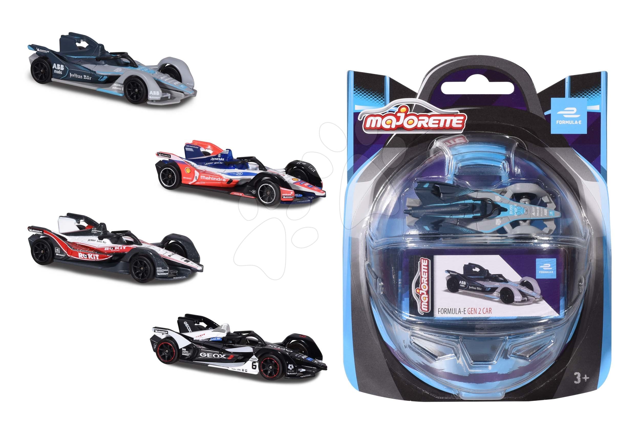 Autíčko Formula E Deluxe Gen 2 Cars Majorette kovové s gumenými kolieskami a zberateľskou krabičkou 7,5 cm dĺžka 4 rôzne druhy 1