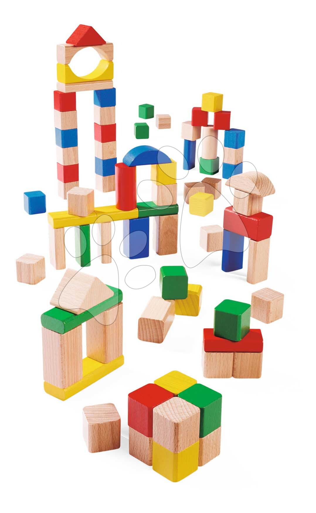 Drevené kocky Wooden Blocks Coloured Eichhorn farebné 75 kusov veľkosť 25 mm od 12 mes