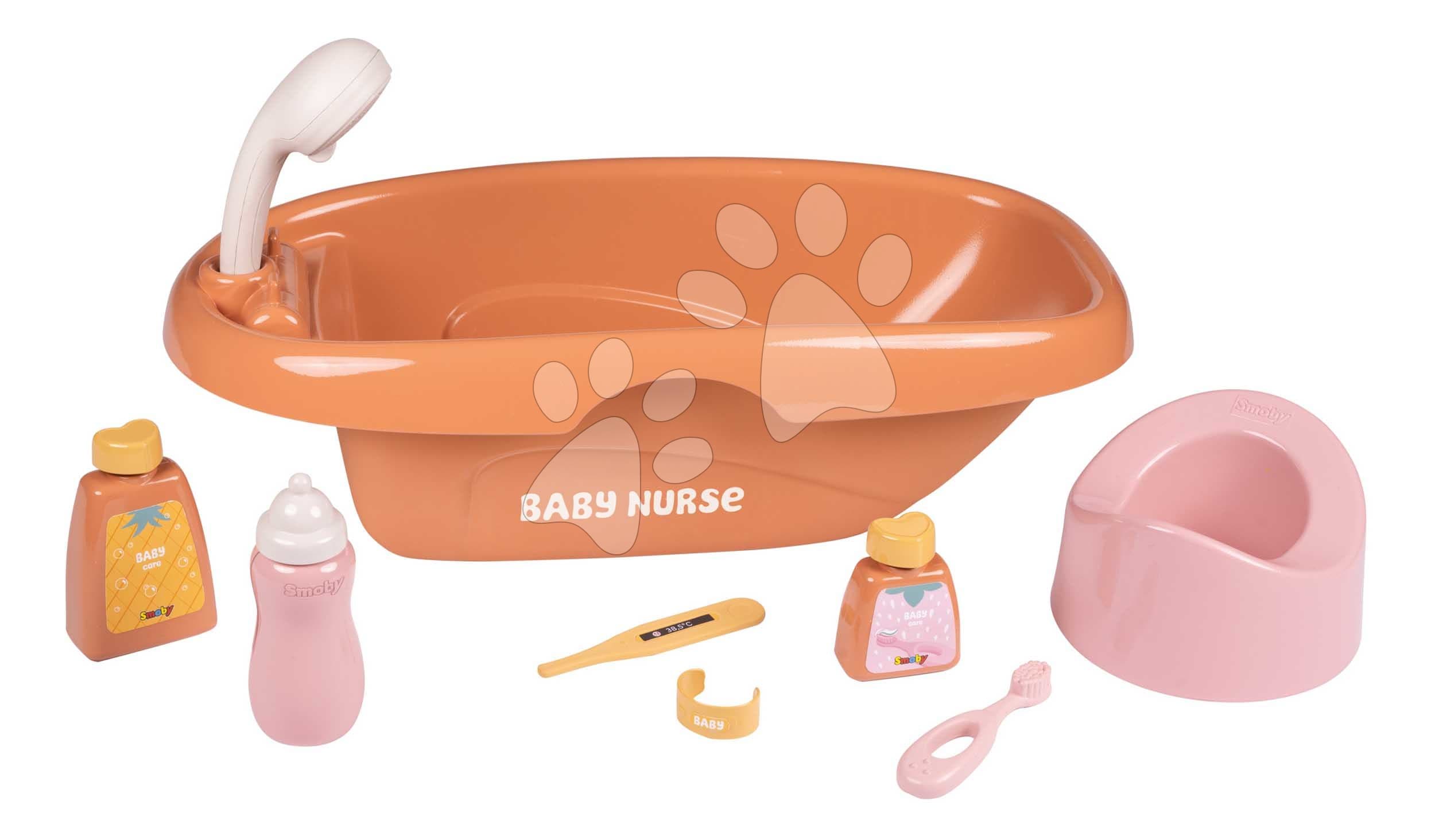 Vanička s nočníkom pre 42 cm bábiku Bath Set & Accessories Soft Baby Nurse Smoby s 8 doplnkami