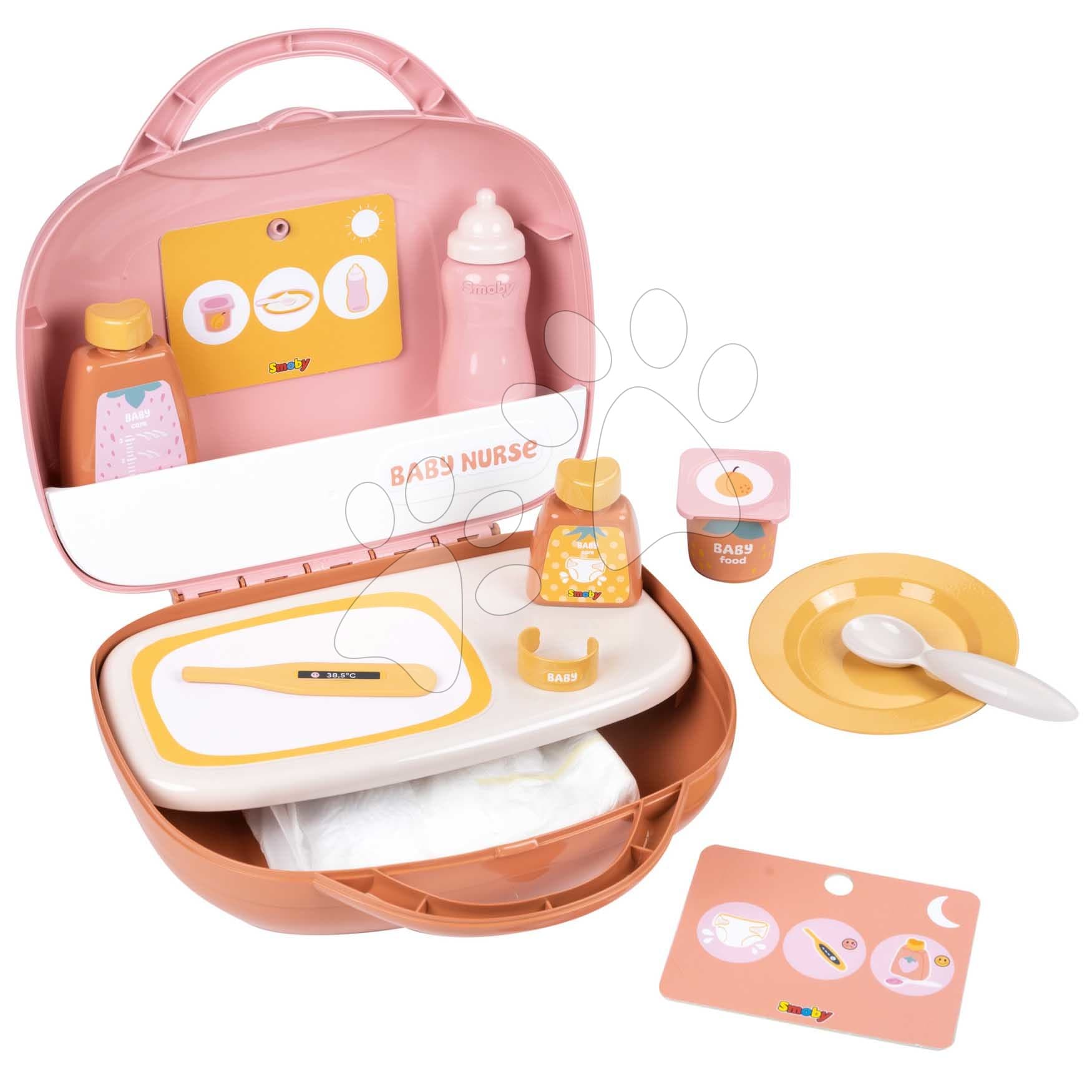 Kufrík s prebaľovacími potrebami Vanity Soft Baby Nurse Smoby pre bábiku s 12 doplnkami