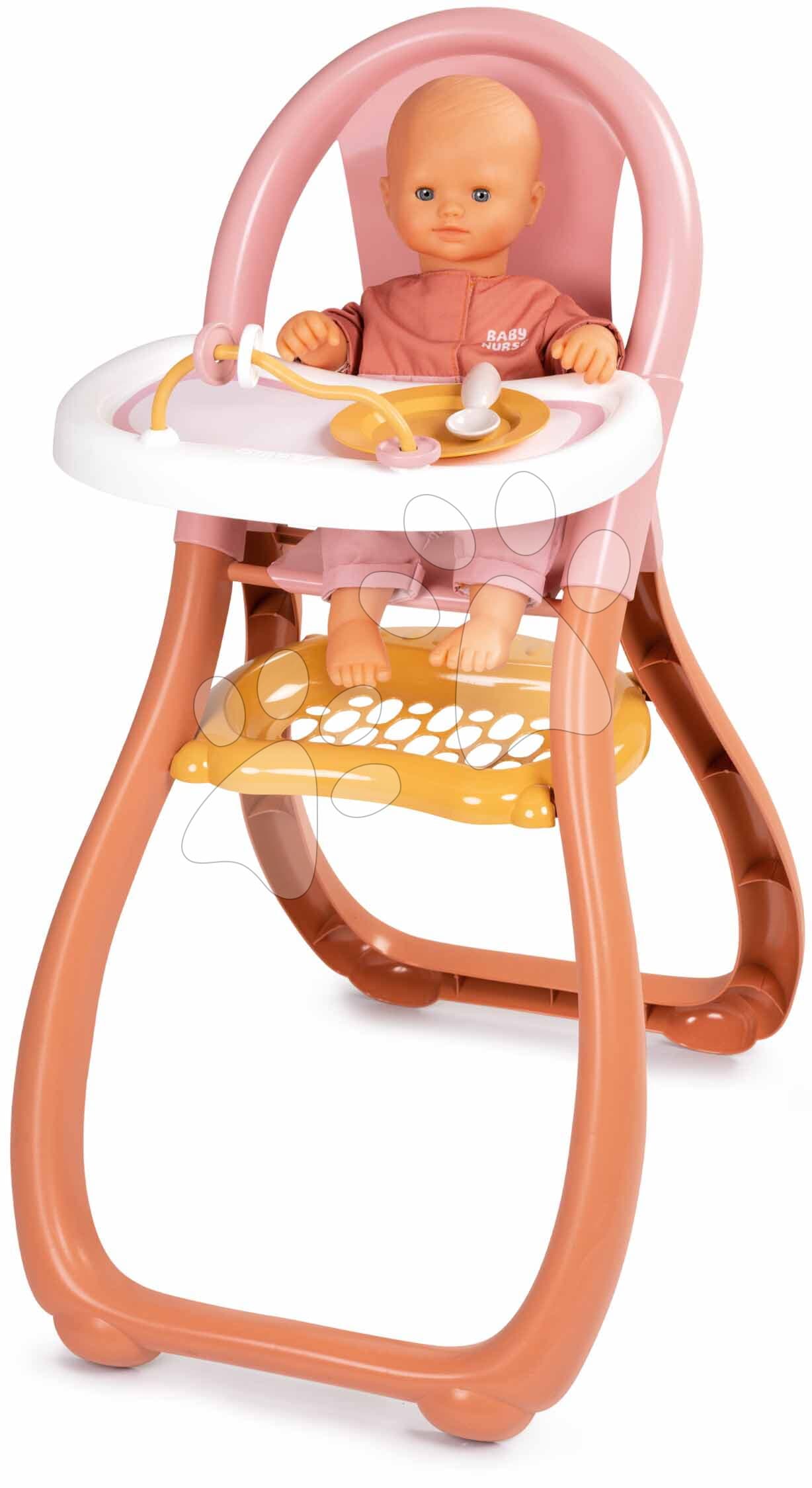 Jedálenská stolička s farebnými krúžkami Highchair Soft Baby Nurse Smoby s lyžičkou a tanierikom pre 42 cm bábiku od 18 mes 1