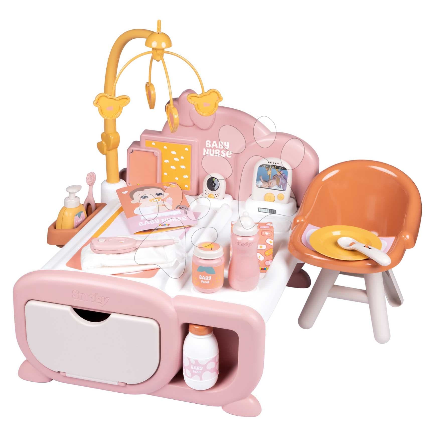 Domček pre bábiku elektronický Cocoon Nursery Soft Baby Nurse Smoby denná a nočná zóna 16 doplnkov 1