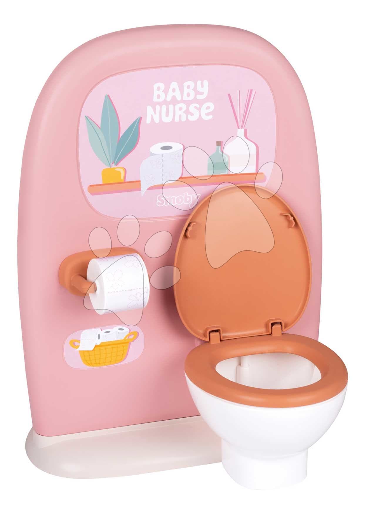 Kúpeľňa so záchodom pre bábiky Toilets Soft Baby Nurse Smoby s toaletným papierom a sada na umývanie zubov
