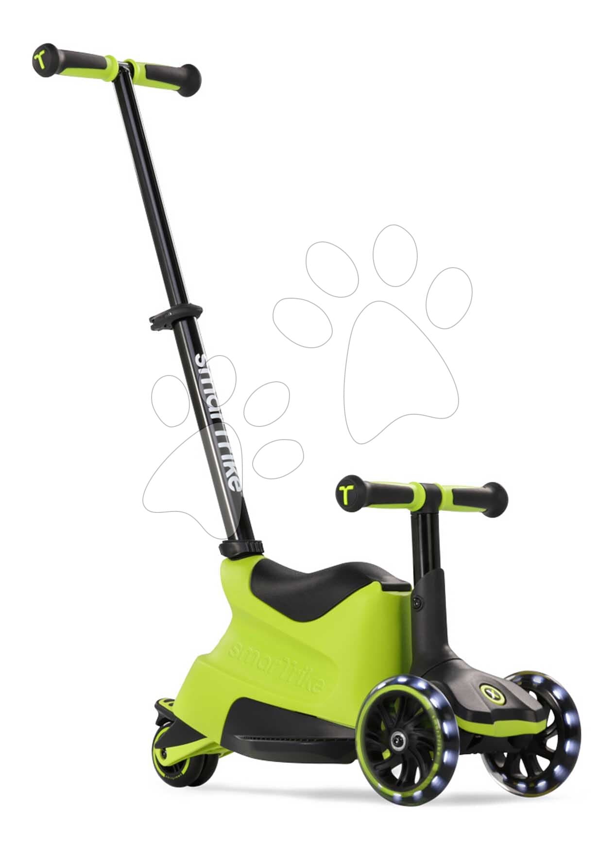 Odrážadlo a kolobežka 2v1 trojkolesová s LED kolesami Xtend Scooter Ride-on Lime smarTrike s vodiacou tyčou s nastaviteľnou výškou a úložným priestorom od 1 do 12 rokov