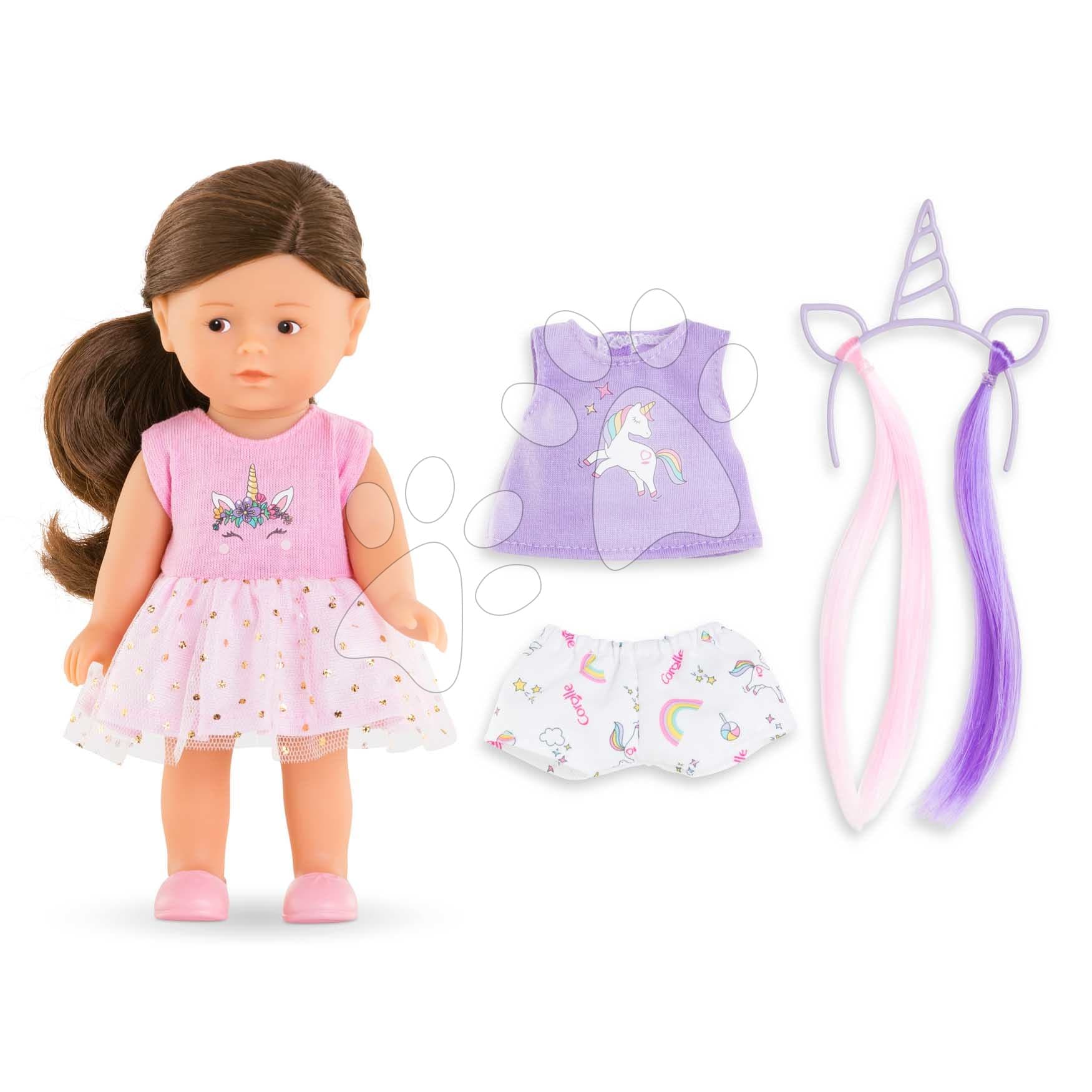 Bábika Romy Unicorn Set Mini Corolline Corolle hnedé vlasy a hnedé oči 20 cm 3 doplnky 1