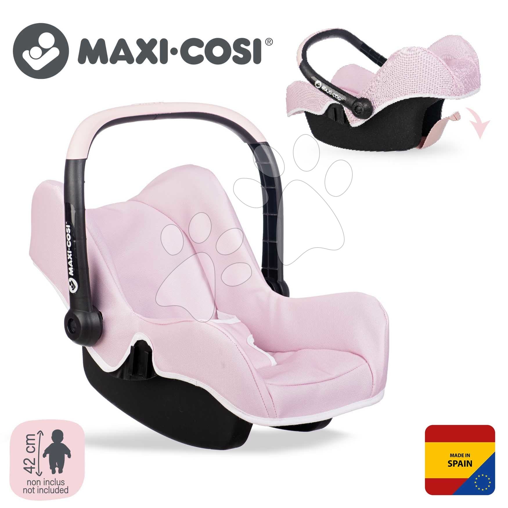 Autosedačka s bezpečnostným pásom Seat Pink Maxi Cosi&Quinny Smoby pre 42 cm bábiku s úložným priestorom a nastaviteľnou rúčkou