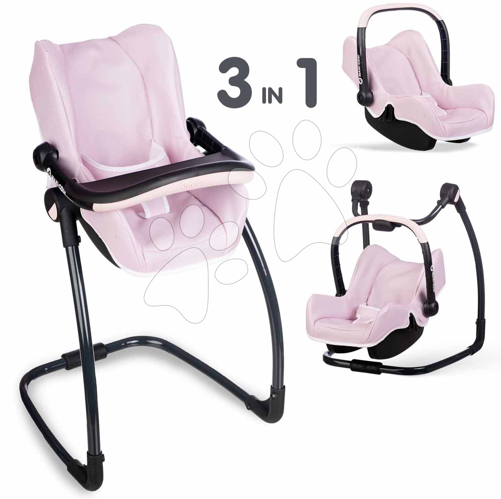 Jedálenská stolička s hojdačkou a autosedačkou Highchair Pink Maxi Cosi&Quinny Smoby trojkombinácia s bezpečnostným pásom pre 42 cm bábiku 1