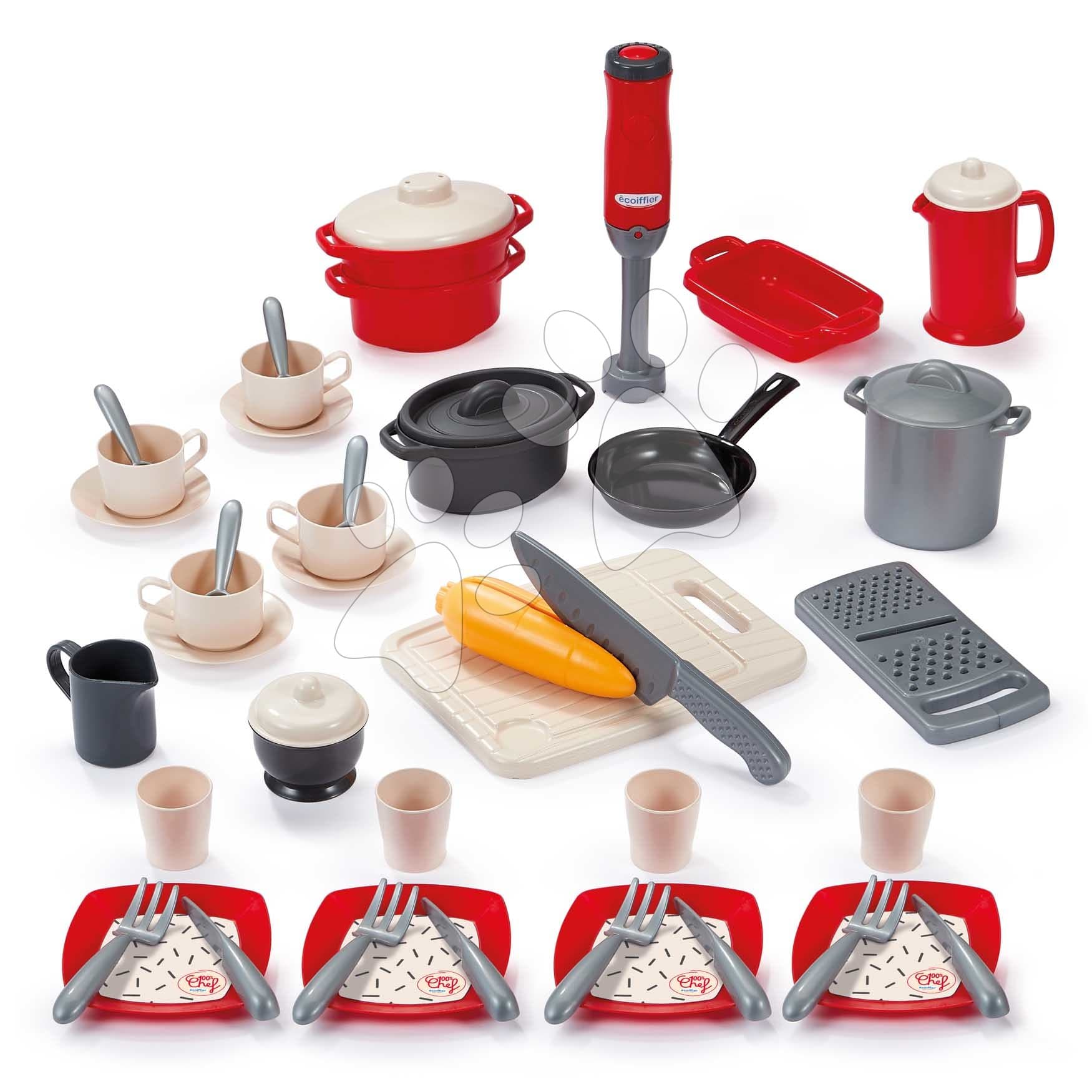 Kuchynská sada s mixérom Dining Set 100% Chef Écoiffier s hrncami a doskou na krájanie 49 doplnkov od 18 mes 1