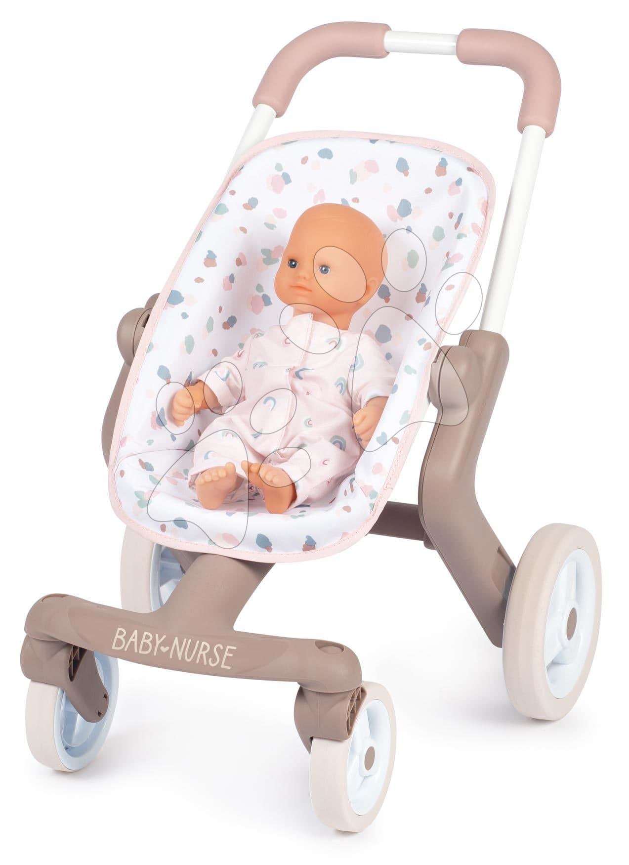 Kočík športový s textilným poťahom Pop Pushchair Natur D'Amour Baby Nurse Smoby s otočnými kolesami pre 42 cm bábiku výška rúčky 54 cm od 18 mes 1