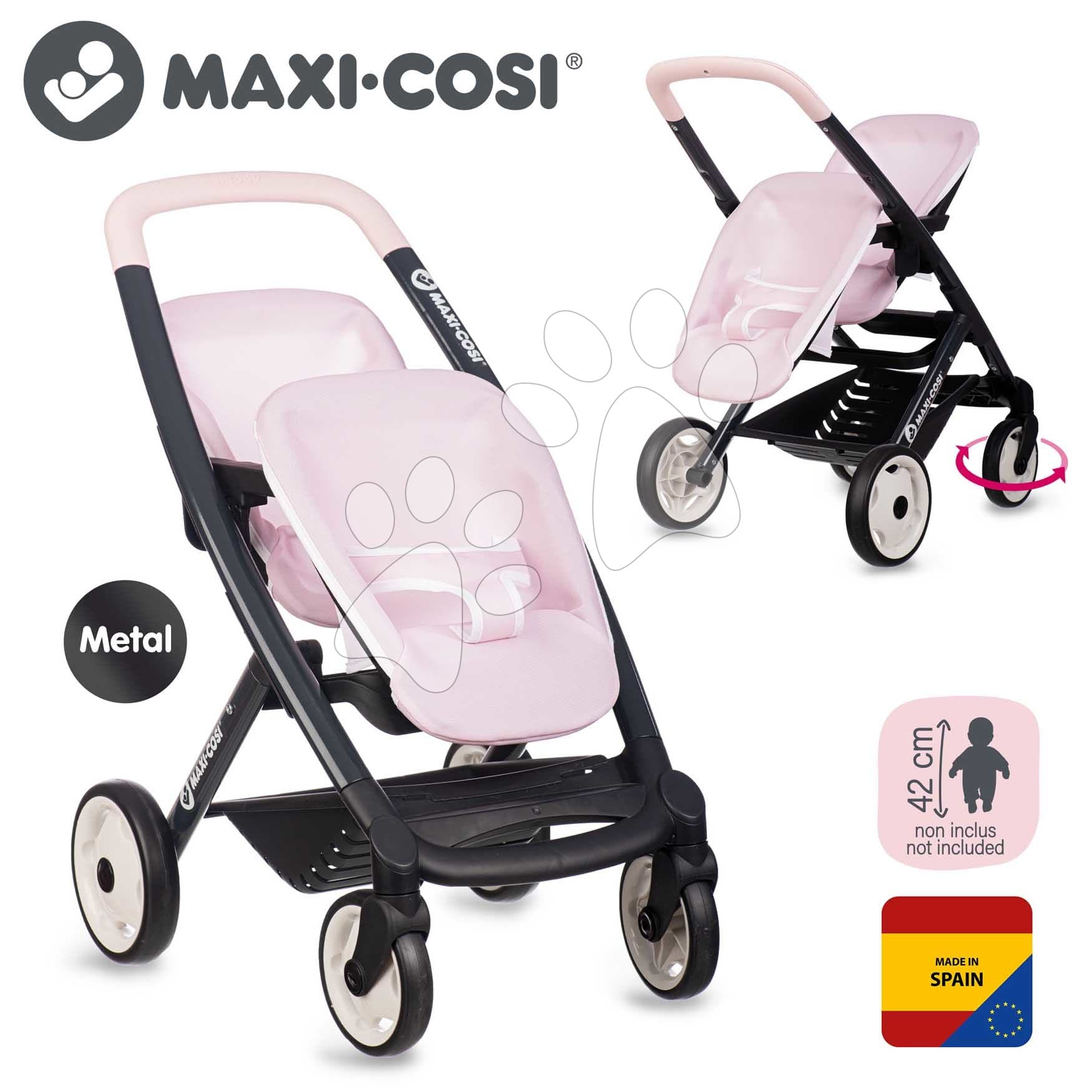 Kočík pre dvojičky s bezpečnostným pásom Twin Pushchair Pink Maxi Cosi&Quinny Smoby pre 42 cm bábiku s 64 cm ergonomickou rúčkou 1