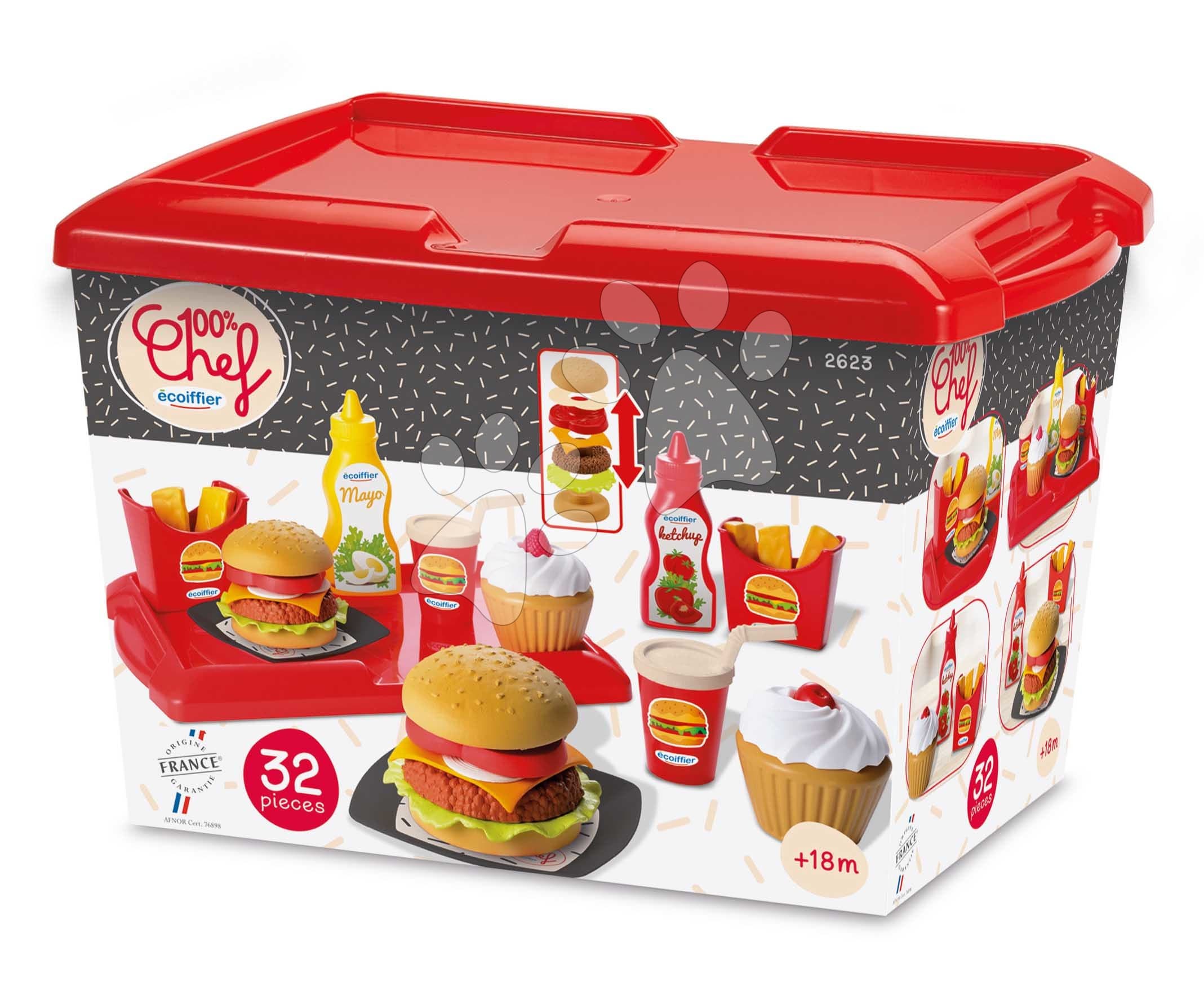 Écoiffier detský set s hamburgermi 100% Chef 2623 červený 1
